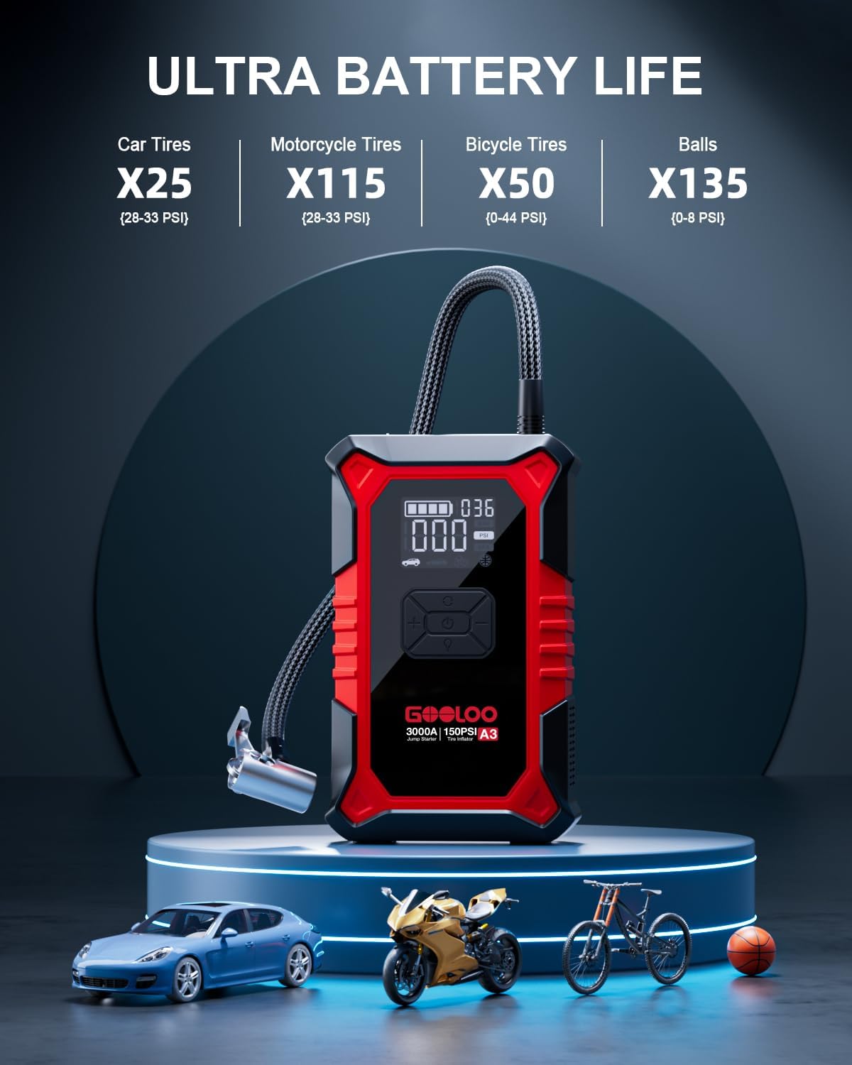 Thumbnail 4 de GOOLOO A3 Jump Starter with Air Compressor 3000A