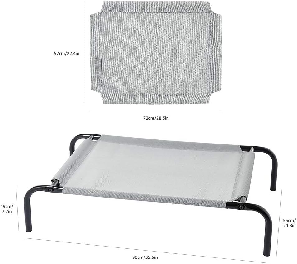 Detalle de Amazon Basics legowisko chłodzące dla psa S, metalowa rama, szare, 90,42 × 55,37 × 19,55 cm
