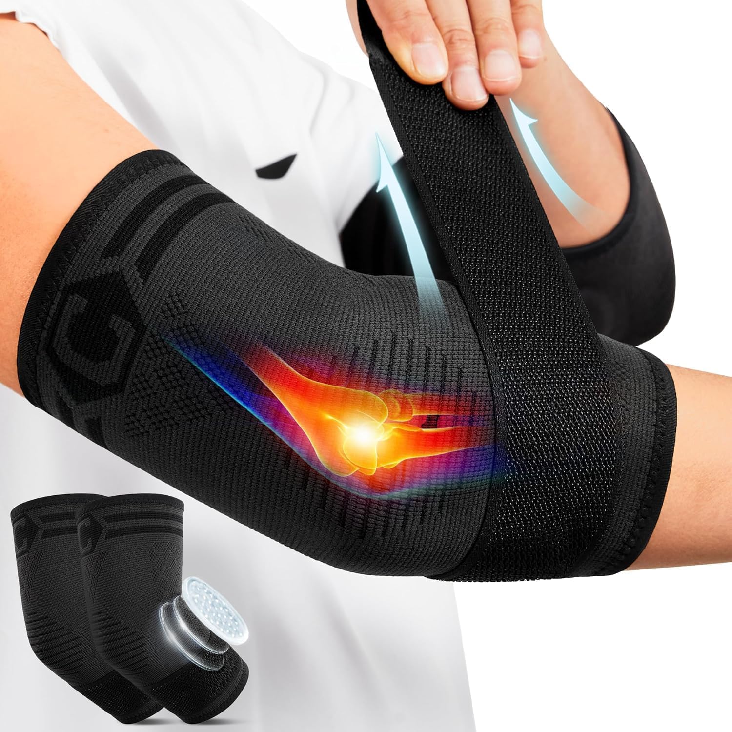 Detalle de CAMBIVO 2er Pack Ellenbogenbandage mit Riemen & Gel-Polster – Unterstützung bei Tennisarm, Golferarm und Arthritis