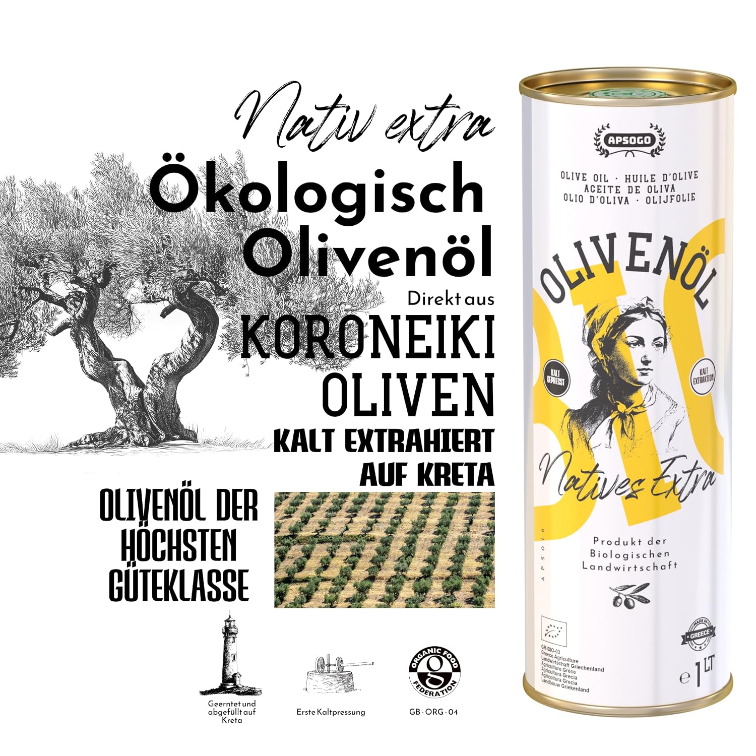 Thumbnail 1 de APSOGO Bio Olivenöl Extra Virgin 1 l