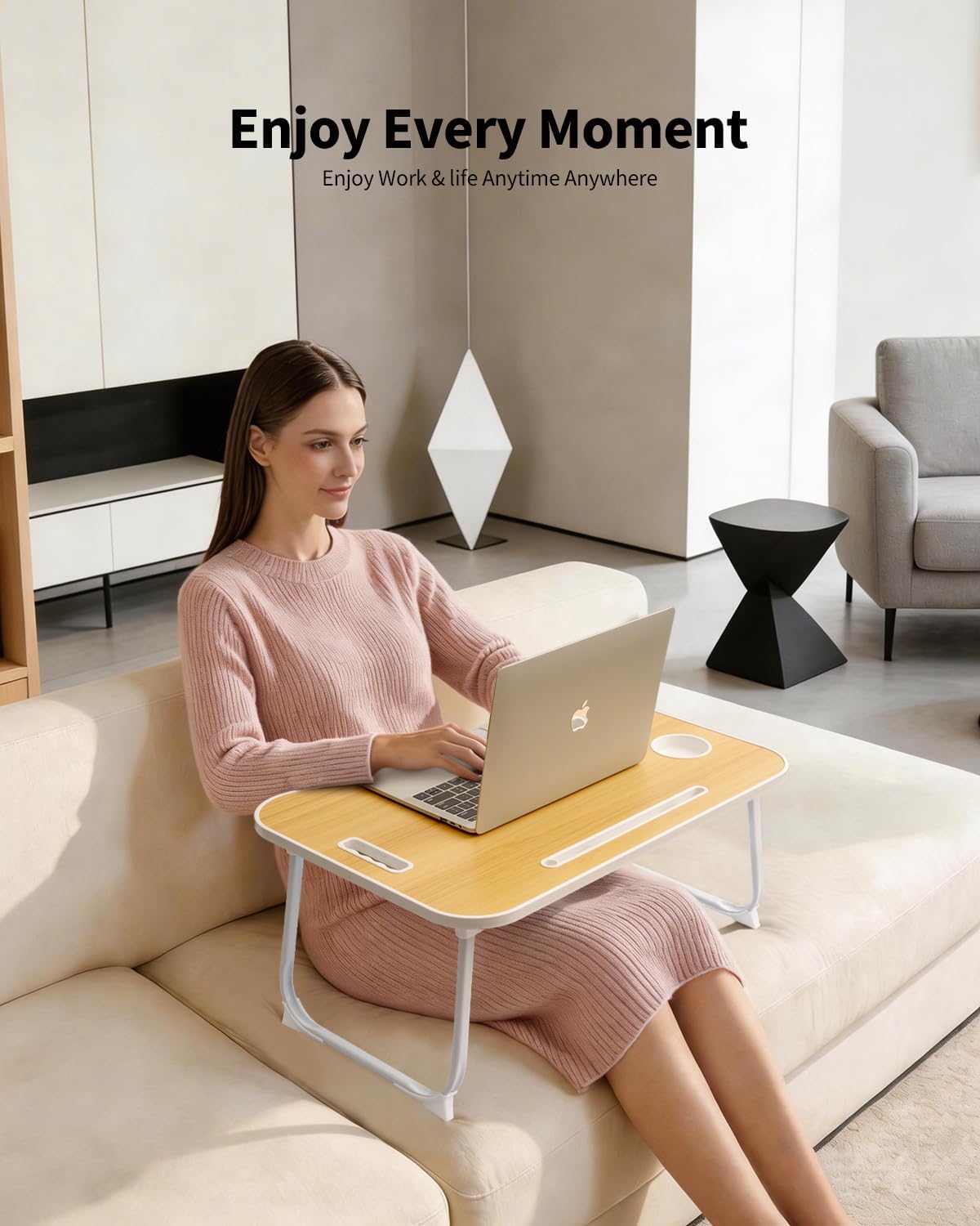 Detalle 2 de Ruxury Folding Wood Lap Desk, Portable Table with Cup Holder and Device Slot