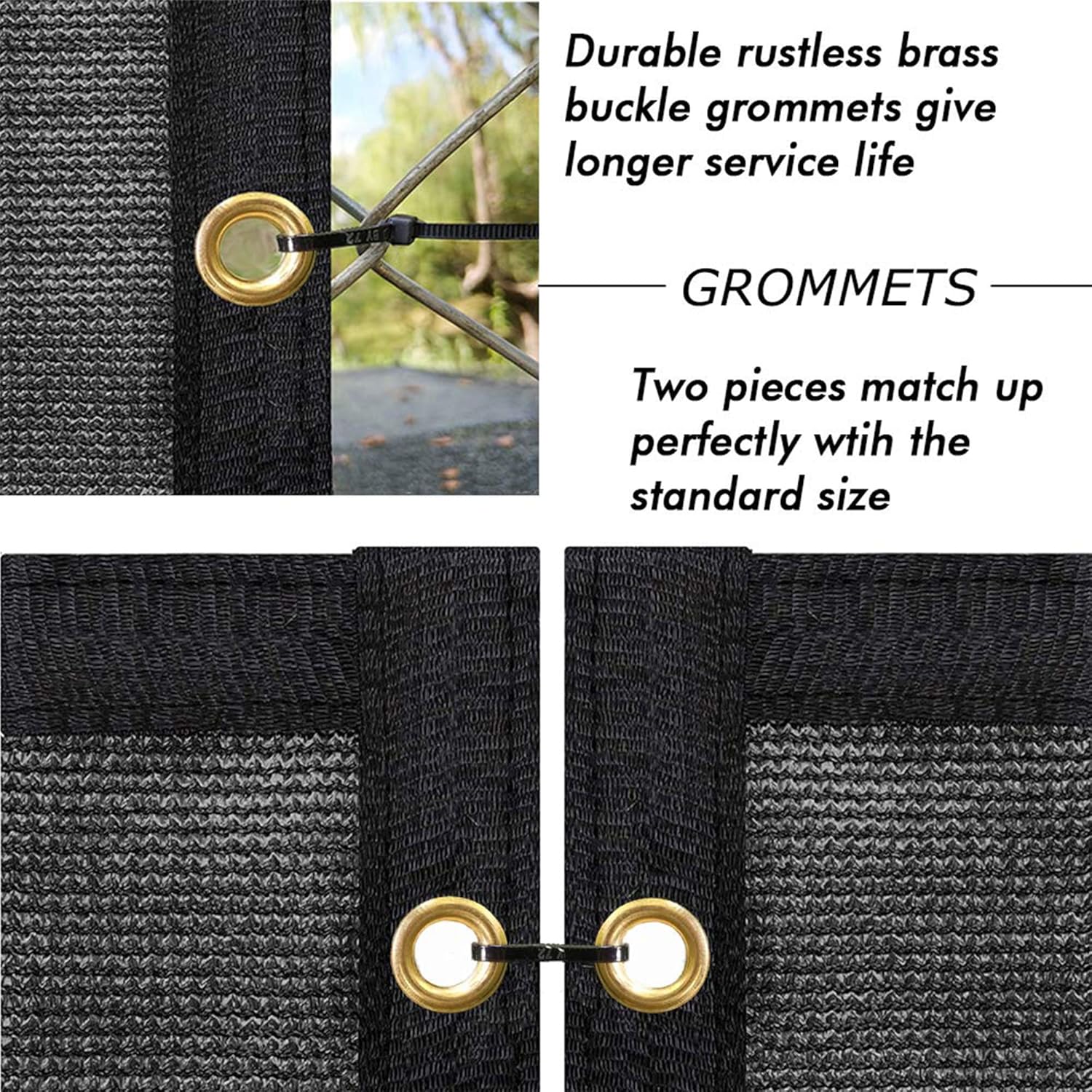 Detalle de UPGRADE Privacy Screen 6' x 50' Fence Shade Cover — Heavy Duty Black, Brass Grommets, Customizable