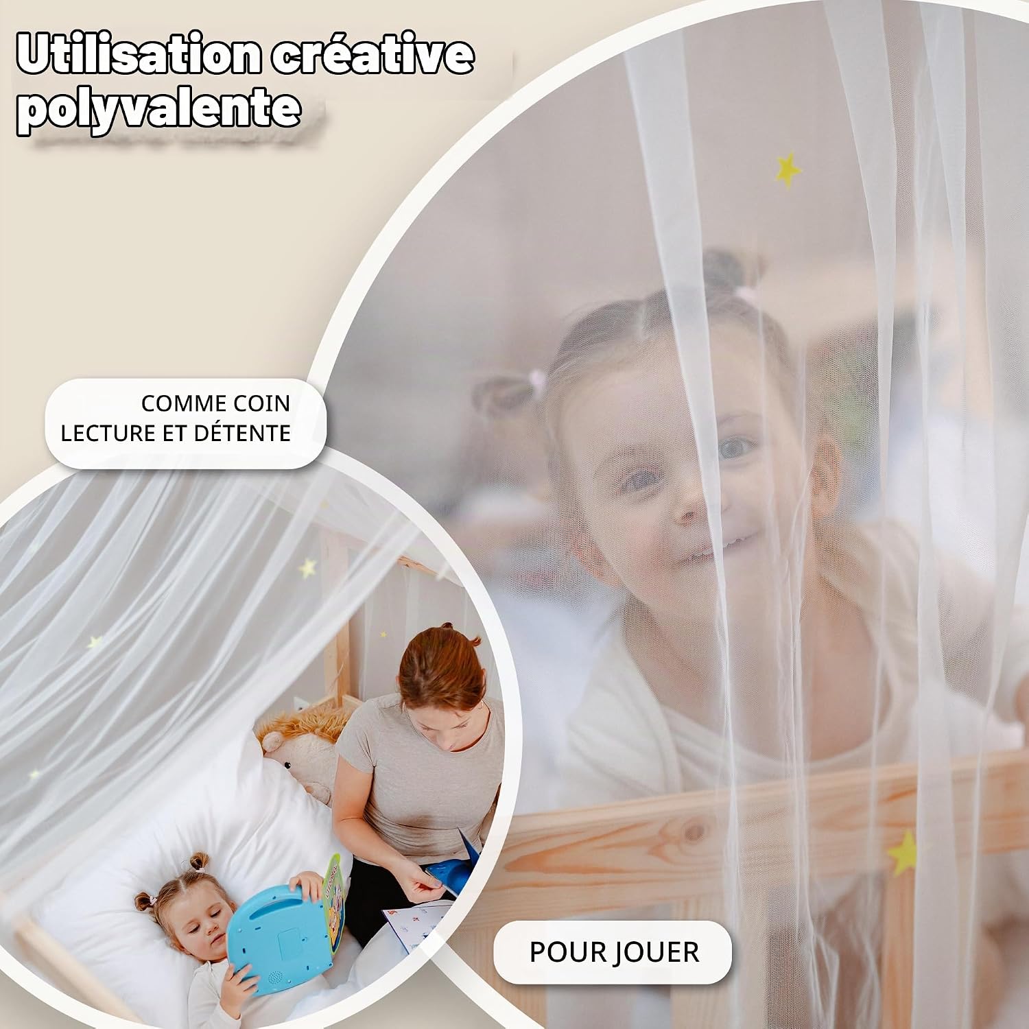 Detalle 1 de lilimaus BH-HB-135x270-GS-WEISS bedhemel met lichtgevende sterren, 2 stofbanen