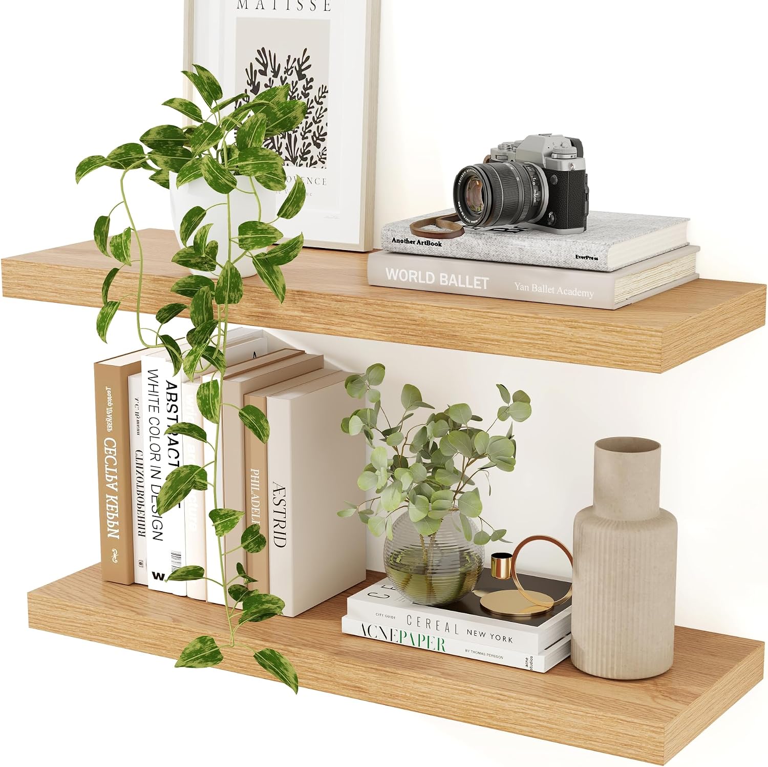 Detalle de Heimlove Floating Shelves for Wall, 9.3-Inch-Deep Oak Shelves, Set of 2