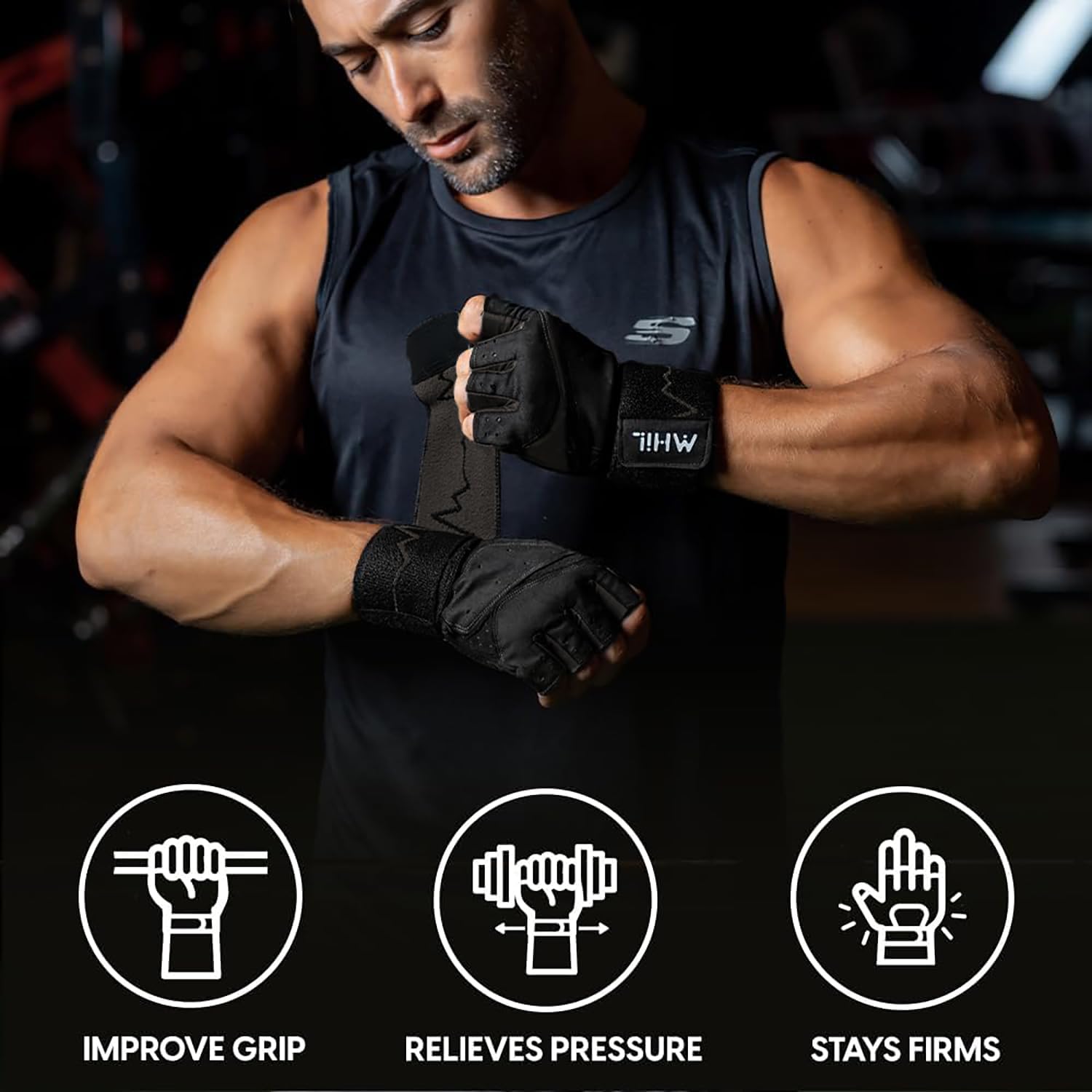 Detalle 2 de MhIL Workout Gloves for Men with Silicone Grip and Wrist Support