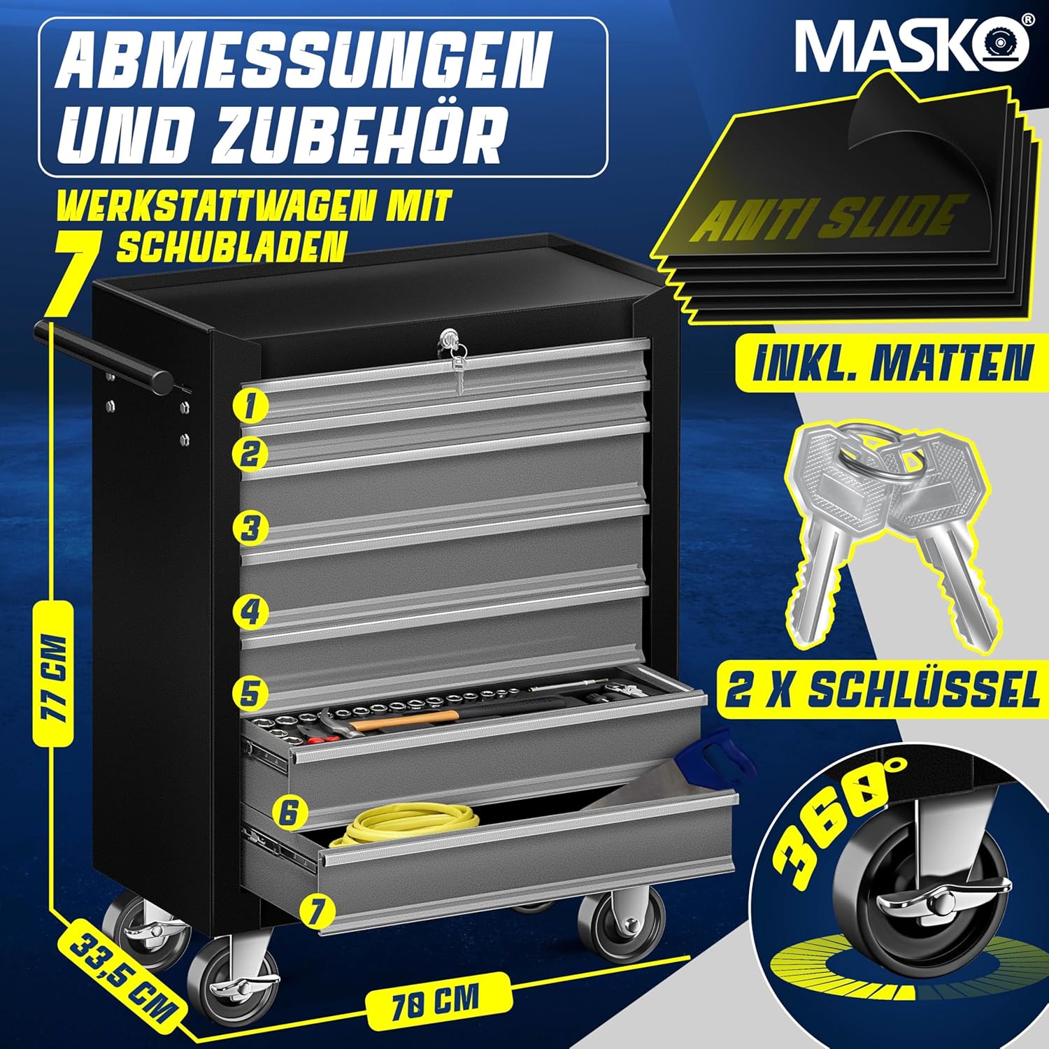 Detalle 2 de Masko Werkstattwagen 7 Schubladen đź›