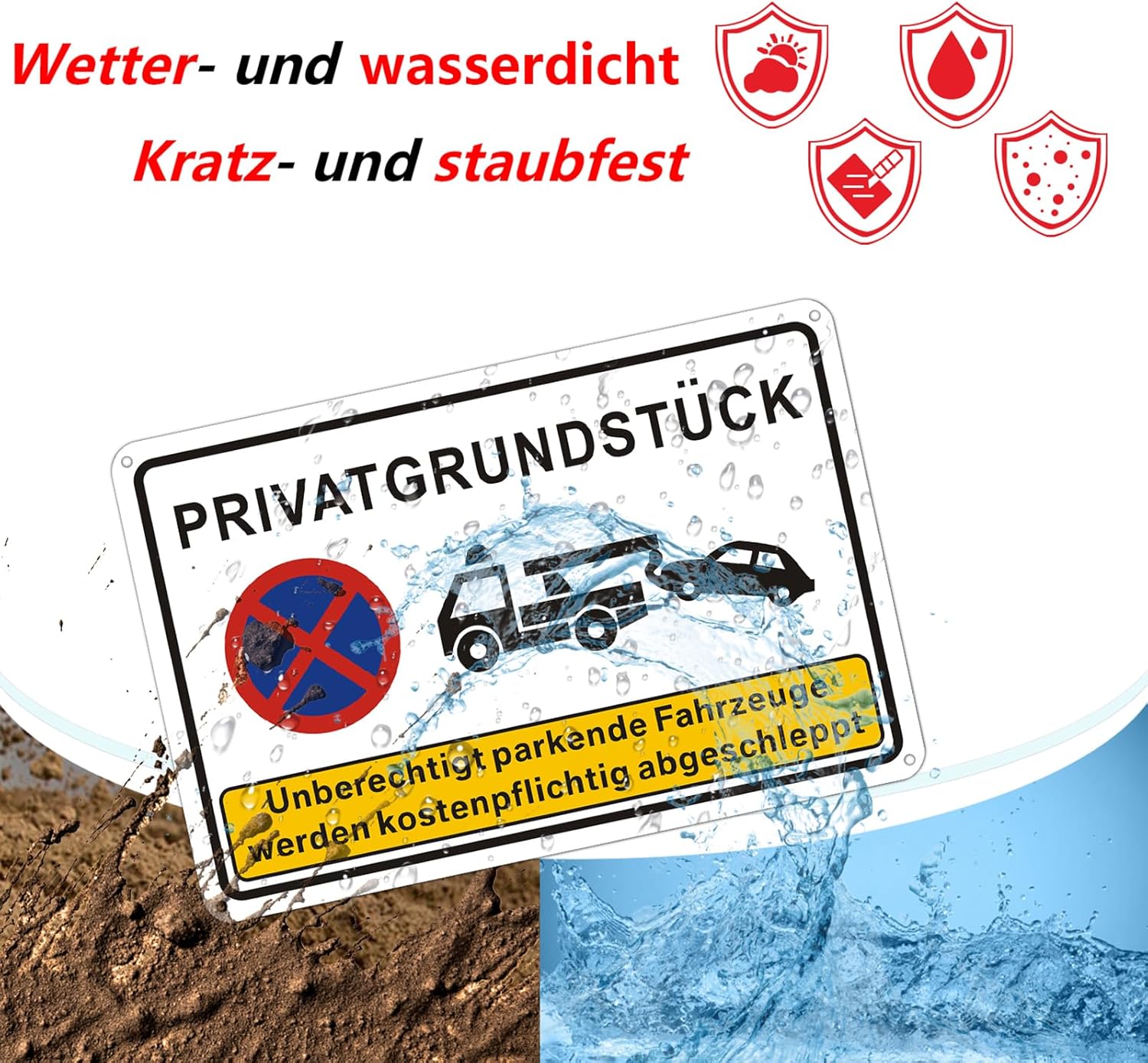 Thumbnail 3 de 2er-Set Privatgrundstück Schilder „Parken Verboten“ (30 x 20 cm) aus Aluminium, UV-geschützt, mit vorgebohrten Löchern