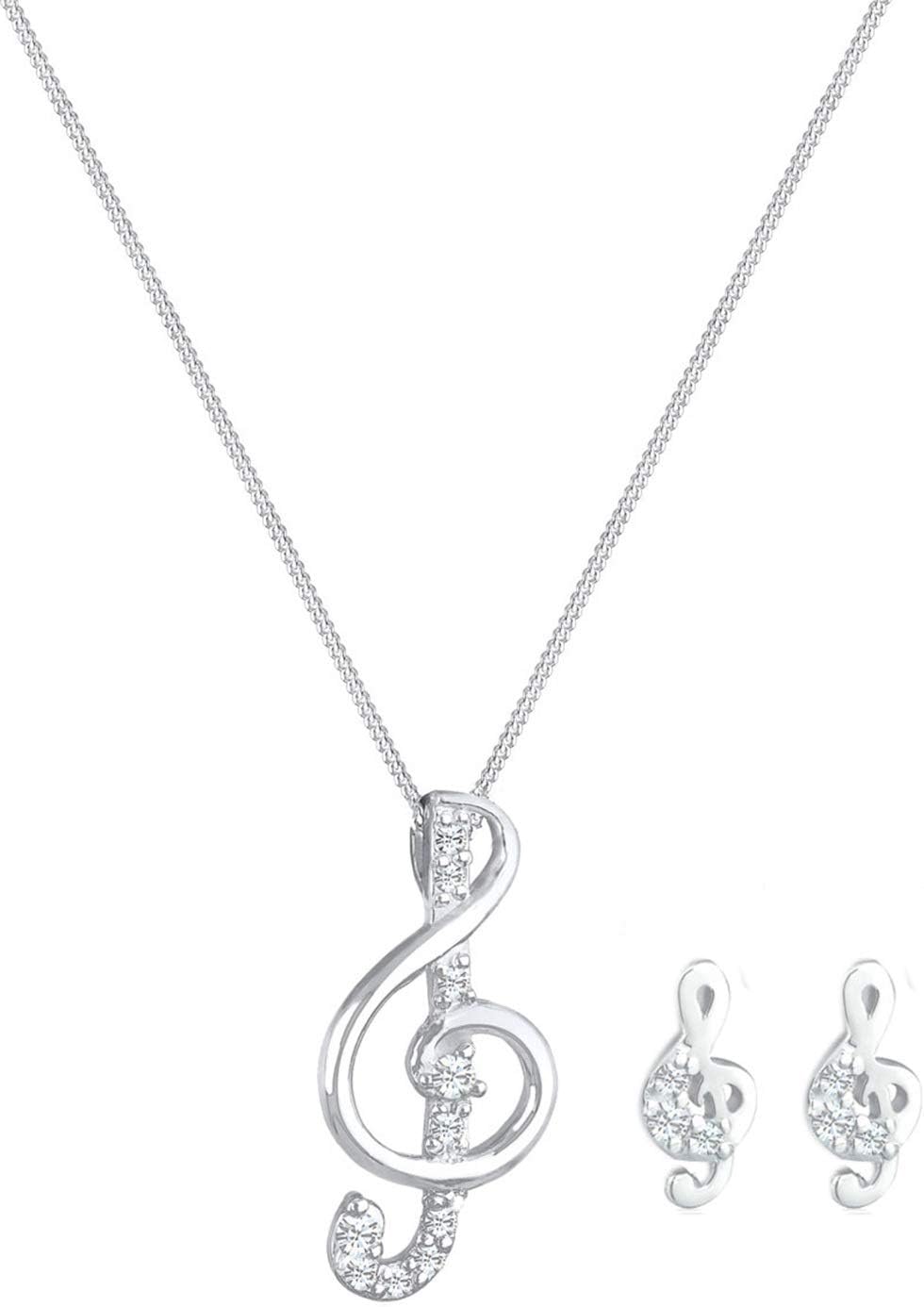 Detalle 2 de Elli Schmuckset Damen Notenschlüssel Anhänger mit Kristallen in 925er Sterling Silber – 45 cm