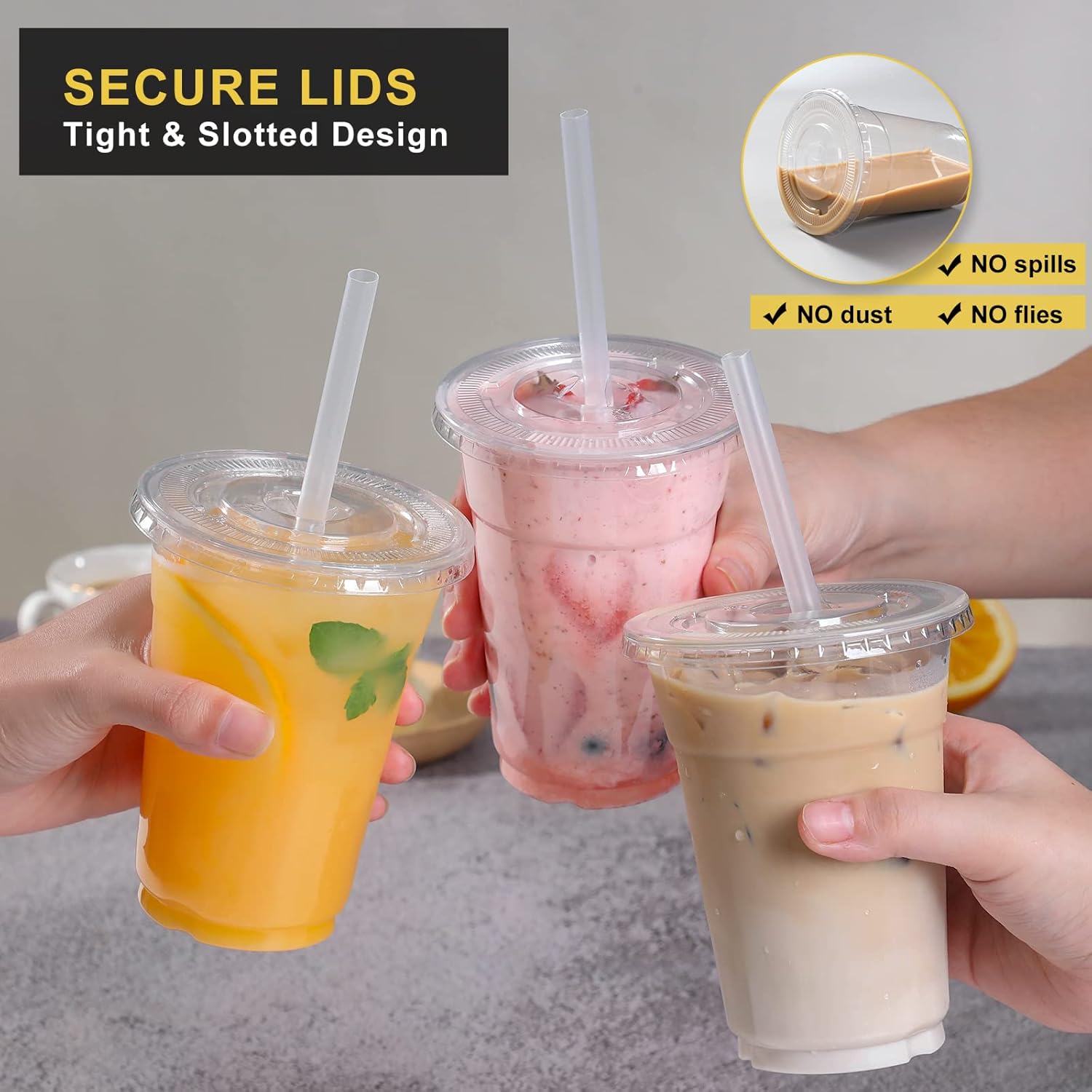 Detalle 2 de VITEVER 16oz Clear Plastic Cups with Lids and Straws 🥤