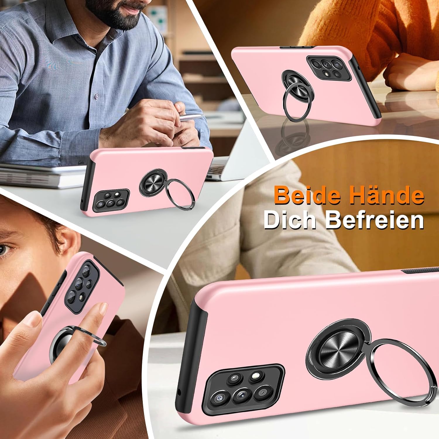 Thumbnail 4 de Vaki Handyhülle für Samsung Galaxy A53 5G mit 360° Magnet-Ringständer & Displayschutzfolie (Rosa)
