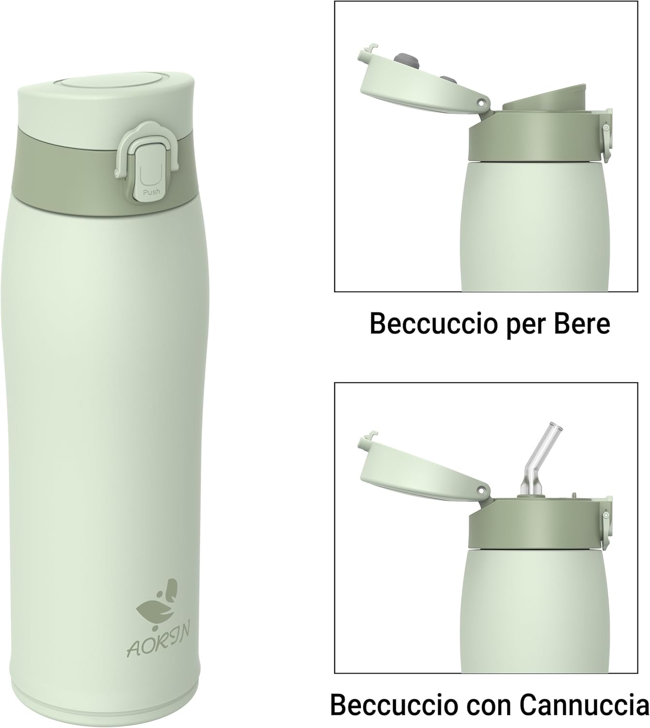 Thumbnail 1 de AORIN borraccia termica in acciaio inox 18/8 da 750 ml per bambini (senza BPA) con tappo a un solo tocco e 2 coperchi
