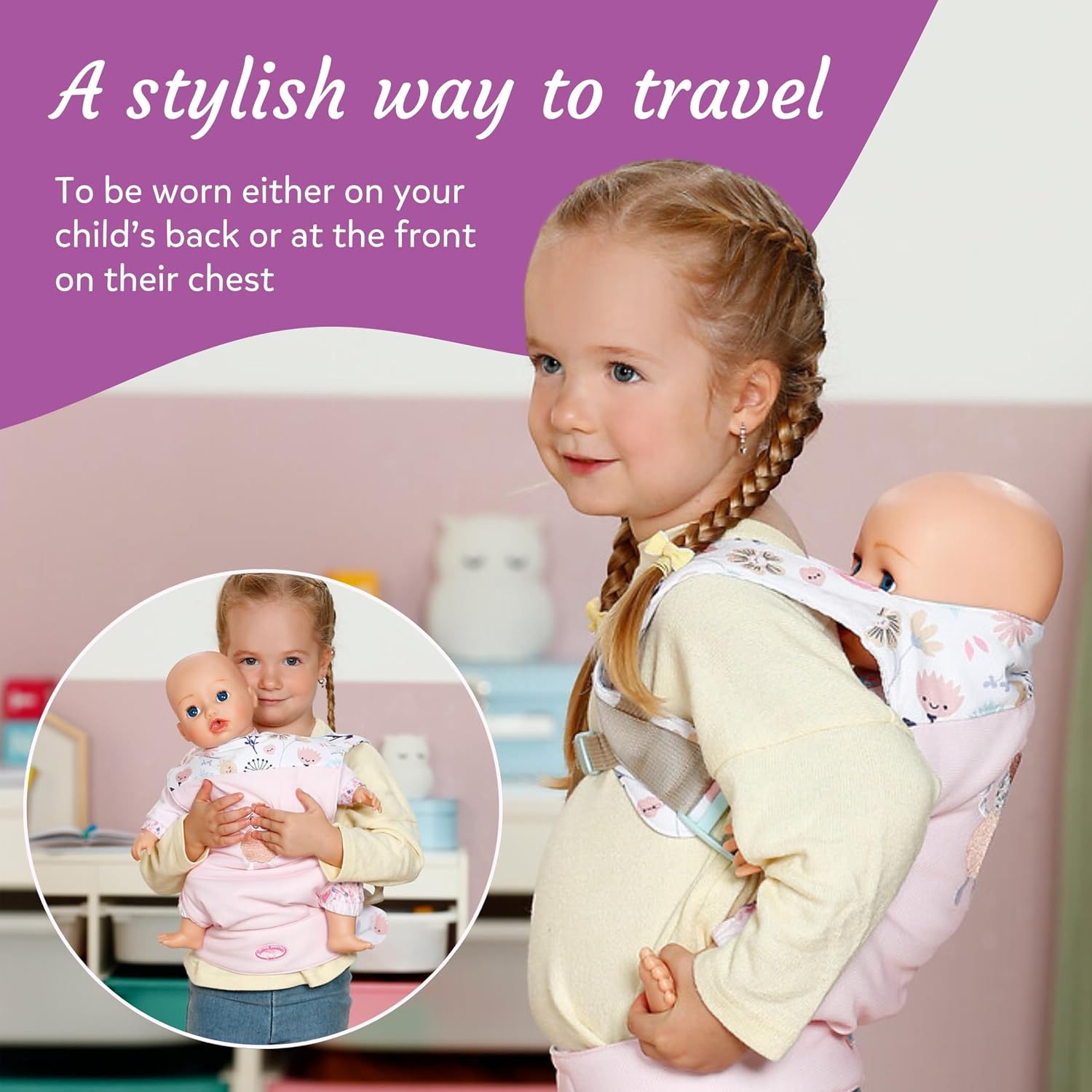 Detalle 2 de Baby Annabell Baby Doll Carrier with adjustable padded straps (front & back wear)