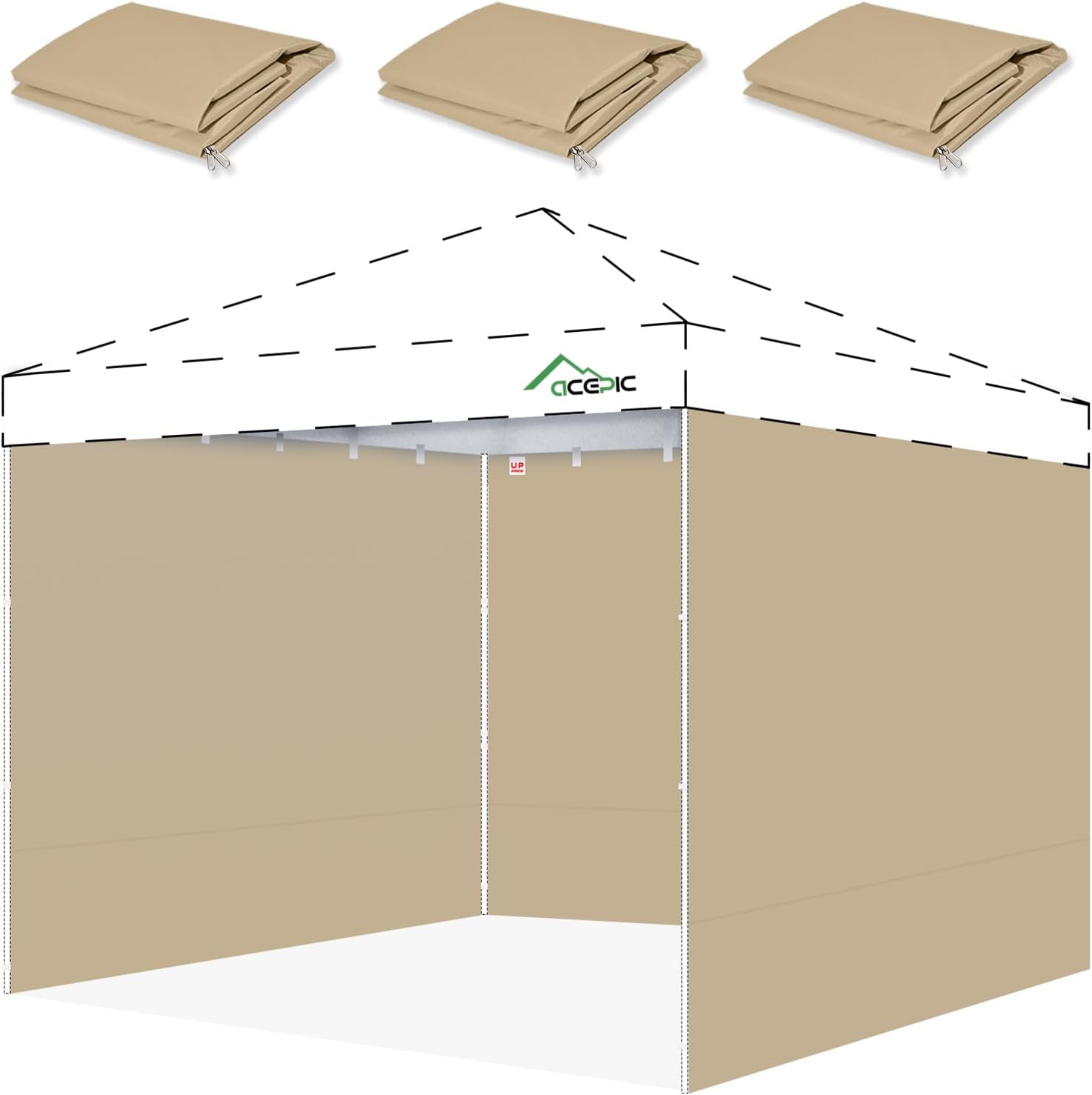 Detalle de Acepic AC-SW-3-KH-CA-1 10 x 10 ft Canopy Sidewalls, Khaki, 3-Piece
