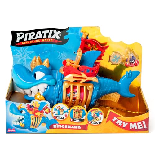 Thumbnail 7 de PIRATIX Adventure World King Shark – Tiburón articulado con jaula y tesoro: una aventura pirata para imaginar sin límites