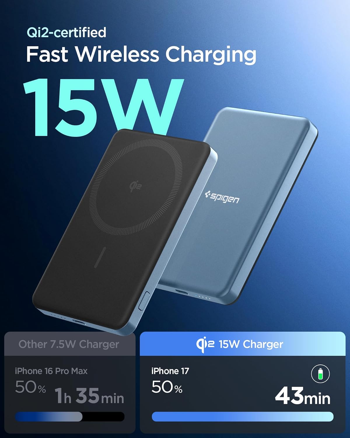 Thumbnail 1 de Spigen Essential Qi2 Batterie Externe sans-fil 5 000 mAh 22,5 W (MagSafe) – Bleu