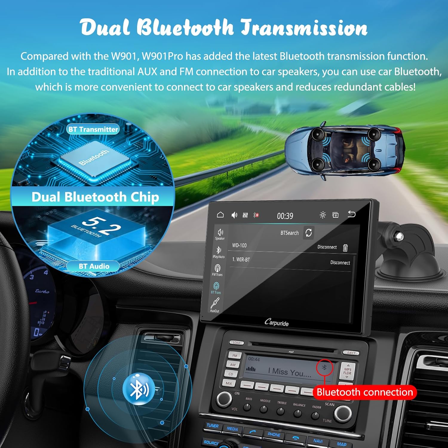 Thumbnail 3 de CARPURIDE W901 Pro: 9-Inch Wireless CarPlay/Android Auto Head Unit with Dual BT, Mirror Link, and Real-Time Navigation