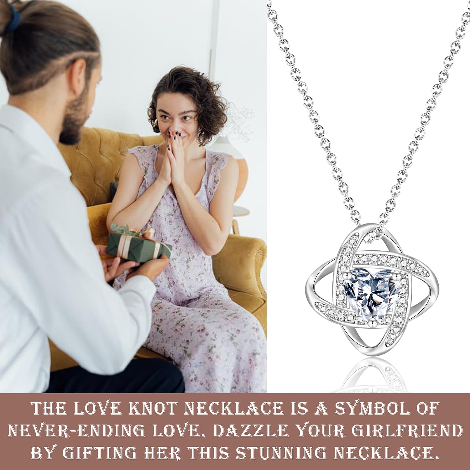 Thumbnail 5 de EPIRORA Dainty Silver Love Knot Pendant Necklace with Cubic Zirconia