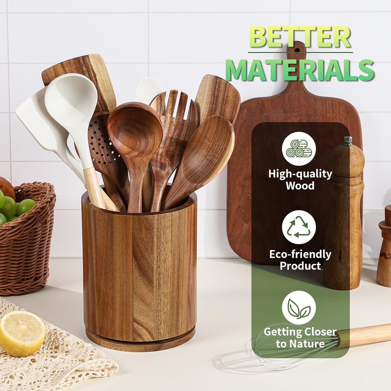 Thumbnail 4 de gorsent Wooden Utensil Holder 7.3" 🍽