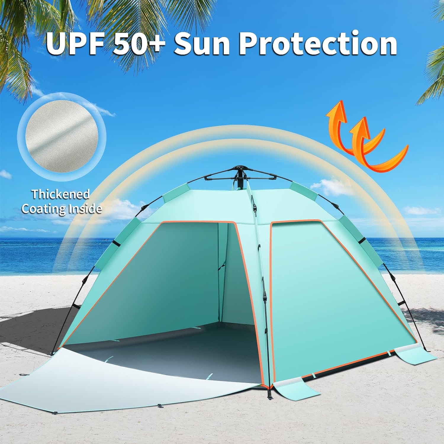 Thumbnail 2 de Amflip 3–4 Personen Instant Strandzelt Pop Up – Großes Strandmuschel mit 3 Türen, UPF50+, einfaches Setup