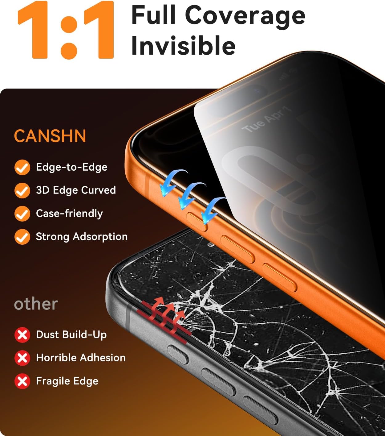 Detalle 2 de CANSHN iPhone 18 Pro Max Privacy Screen Protector, 9H Glass, Full Coverage