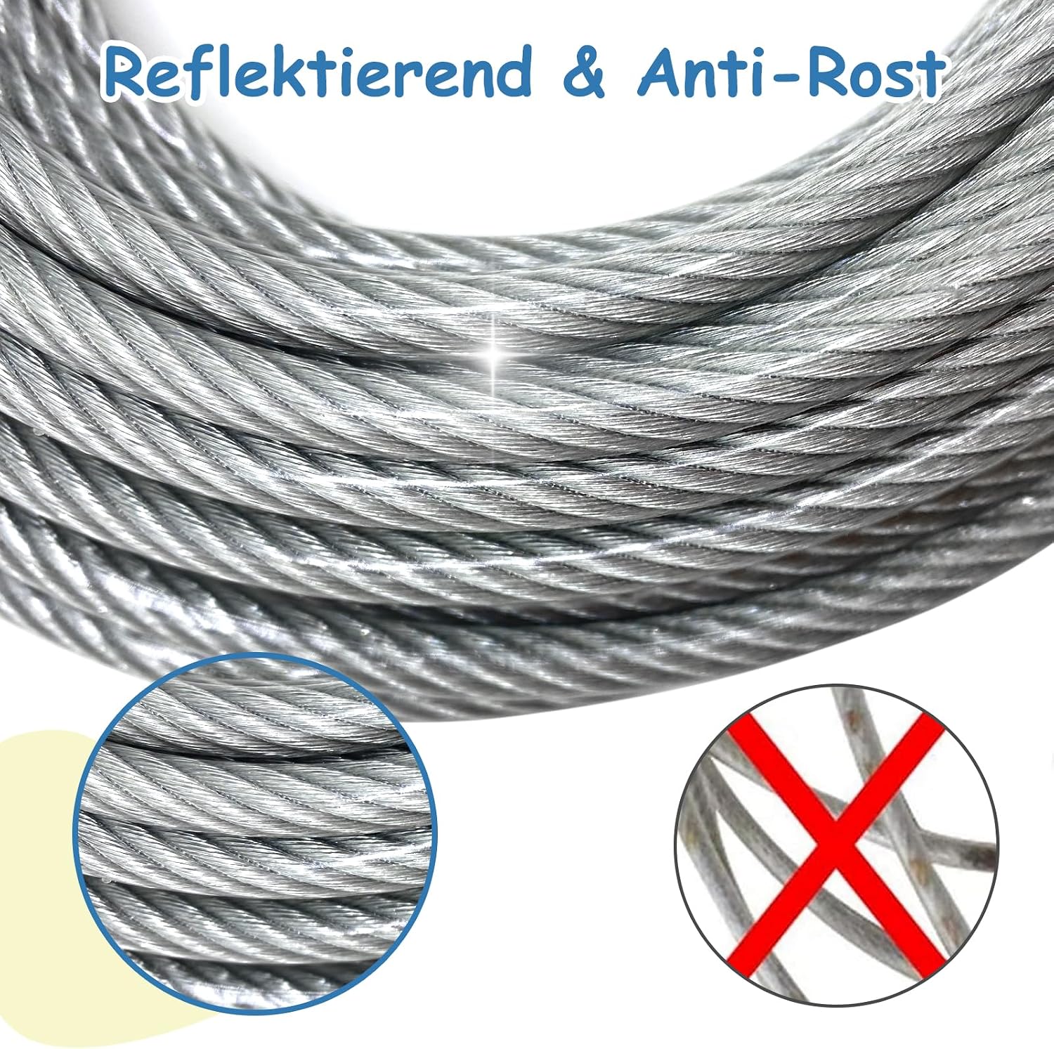 Detalle de Hofleine für große Hunde – 15 m Laufleine mit Feder, rostfreiem Haken und reflektierender Beschichtung