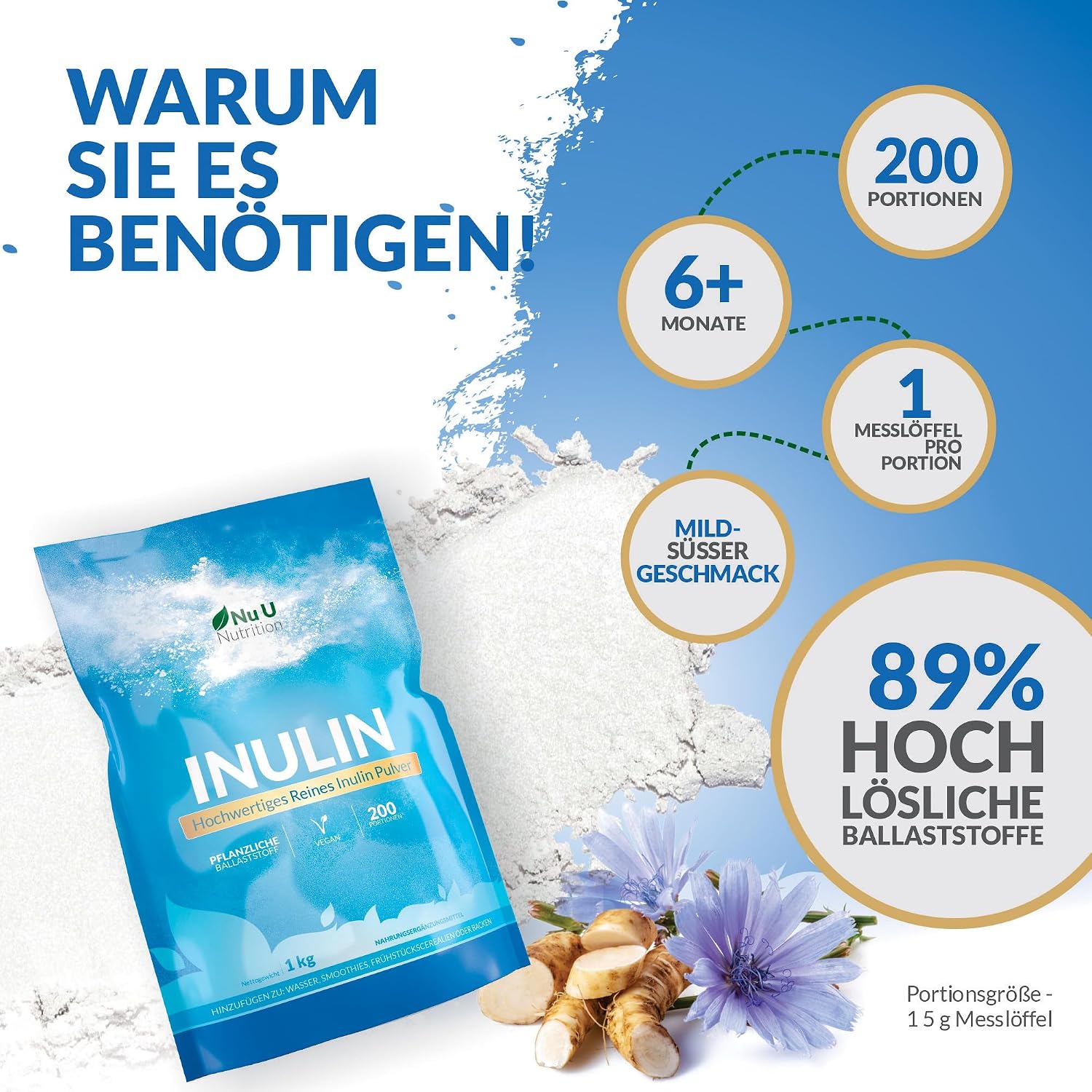 Thumbnail 4 de Nu U Nutrition Inulin Pulver 1 kg — Präbiotikum