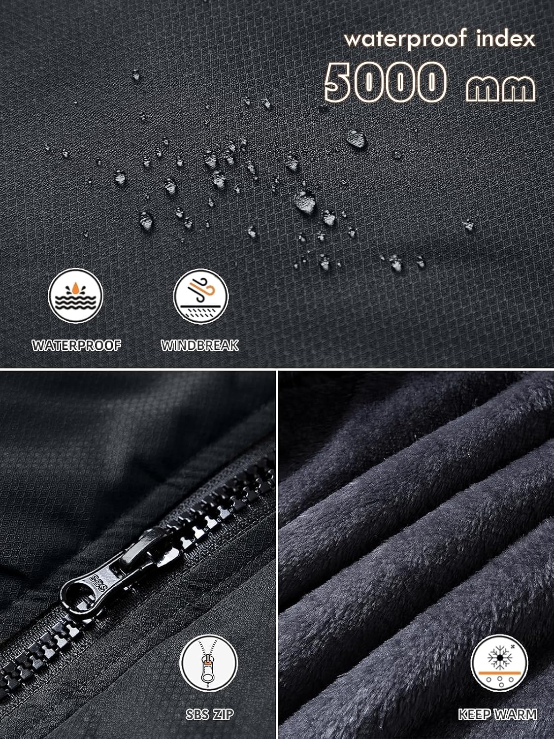 Detalle 2 de Tansozer Men's Waterproof Winter Jacket with Removable Hood