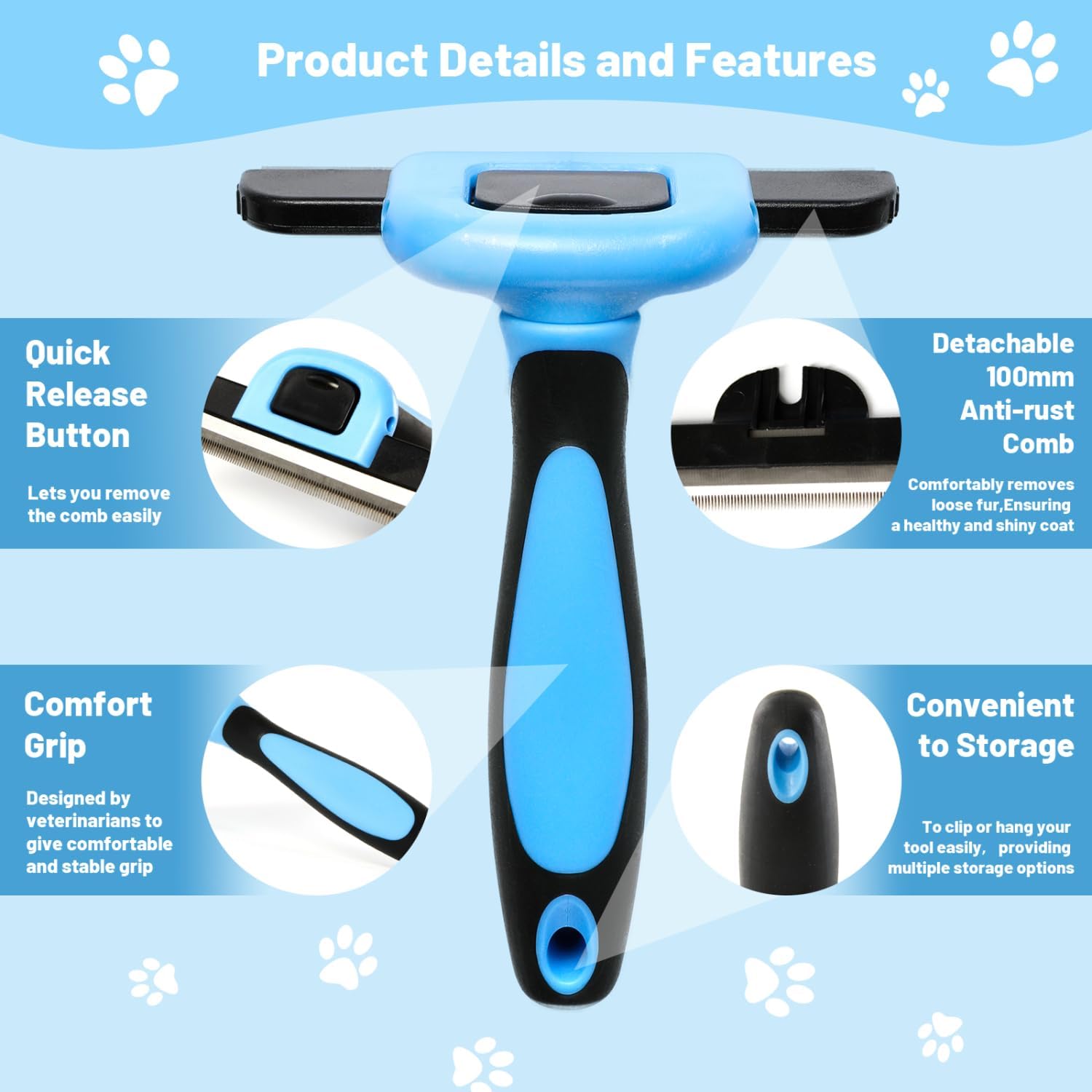 Detalle de Nobleza Spazzola per Cani e Gatto, 13×7.5 cm – Rimuove Peli e Sottopelo, Massaggio e Benessere