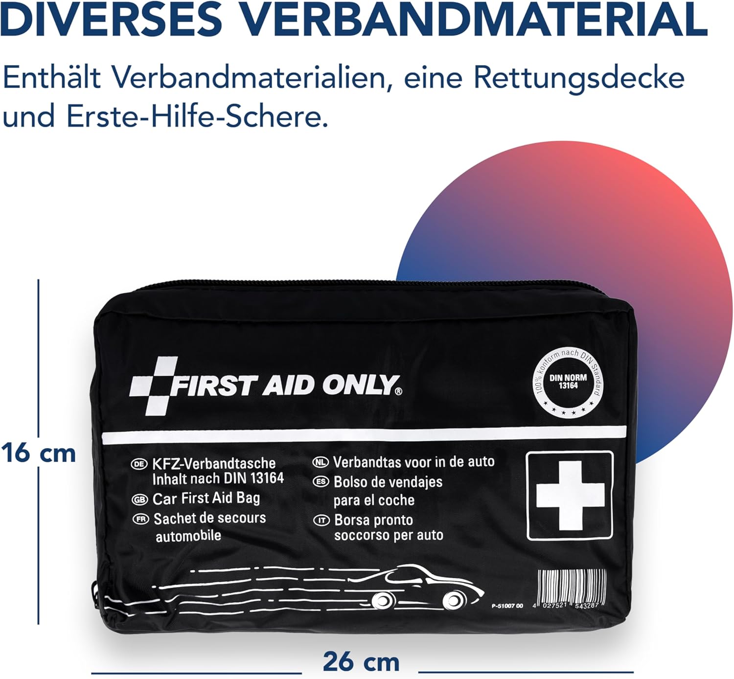 Thumbnail 3 de First Aid Only Kfz-Verbandstasche DIN 13164 (P-51007 00) – Auto- und Motorrad-Erste-Hilfe-Set