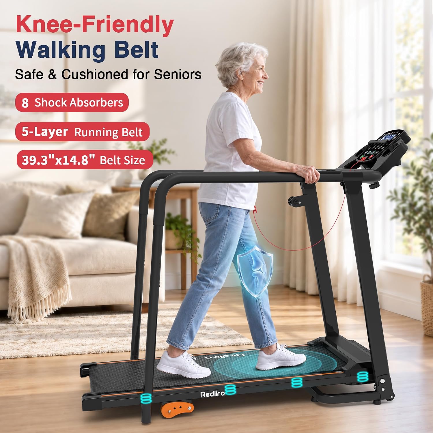 Thumbnail 6 de REDLIRO CS1271-D Senior Walking Treadmill, Long Handrails, 0–2% Incline
