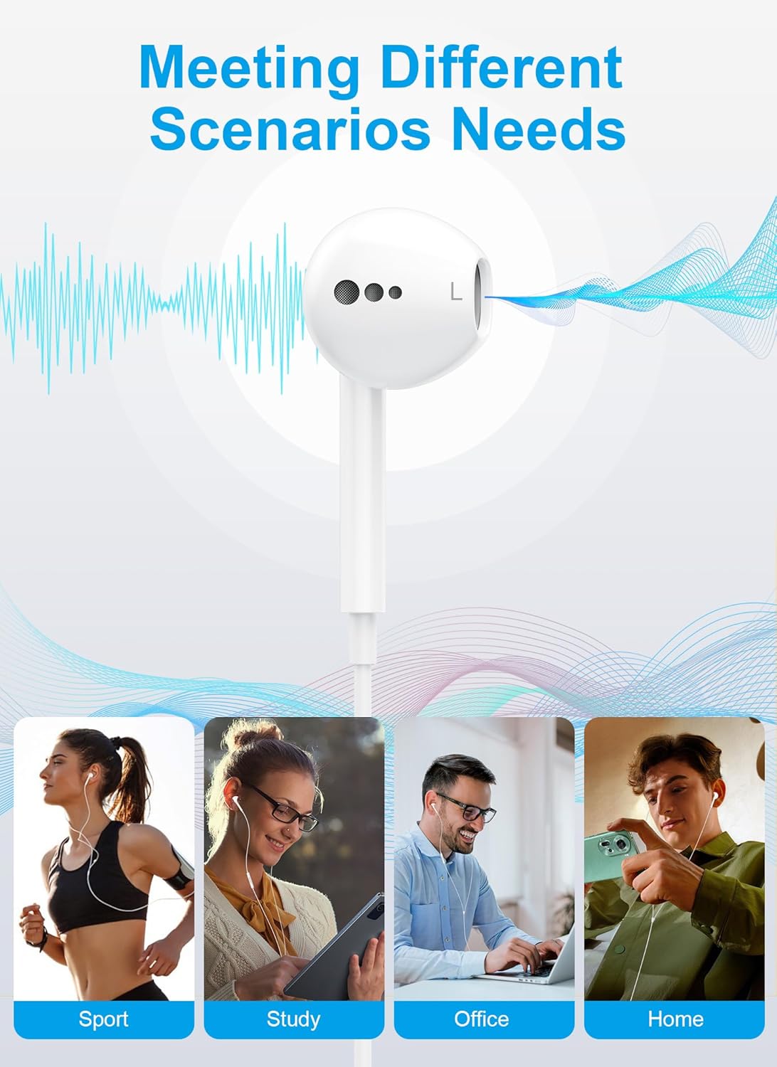Thumbnail 6 de USB C Headphones for iPhone 17/16/15 — 2-Pack Wired Earbuds with Mic, Volume Control, DAC Enhancement