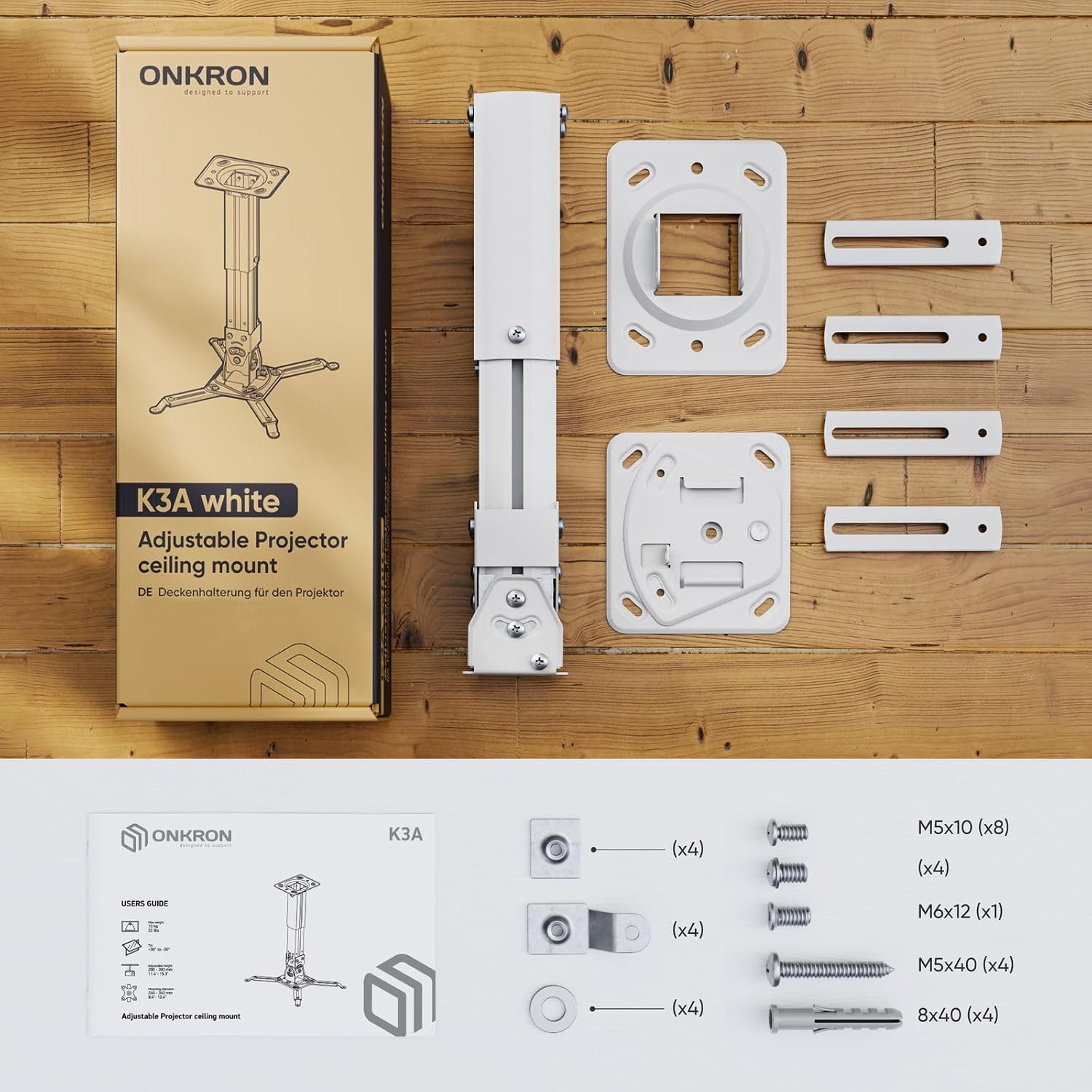 Thumbnail 6 de ONKRON K3A-W Ceiling Projector Mount (Weight Up to 10 kg) for Home Cinema