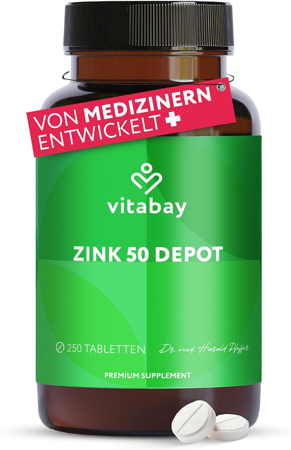 Detalle de Vitabay Zink 50 mg hochdosiert – 250 teilbare Tabletten für Immunsystem, Haut, Haare & Nägel