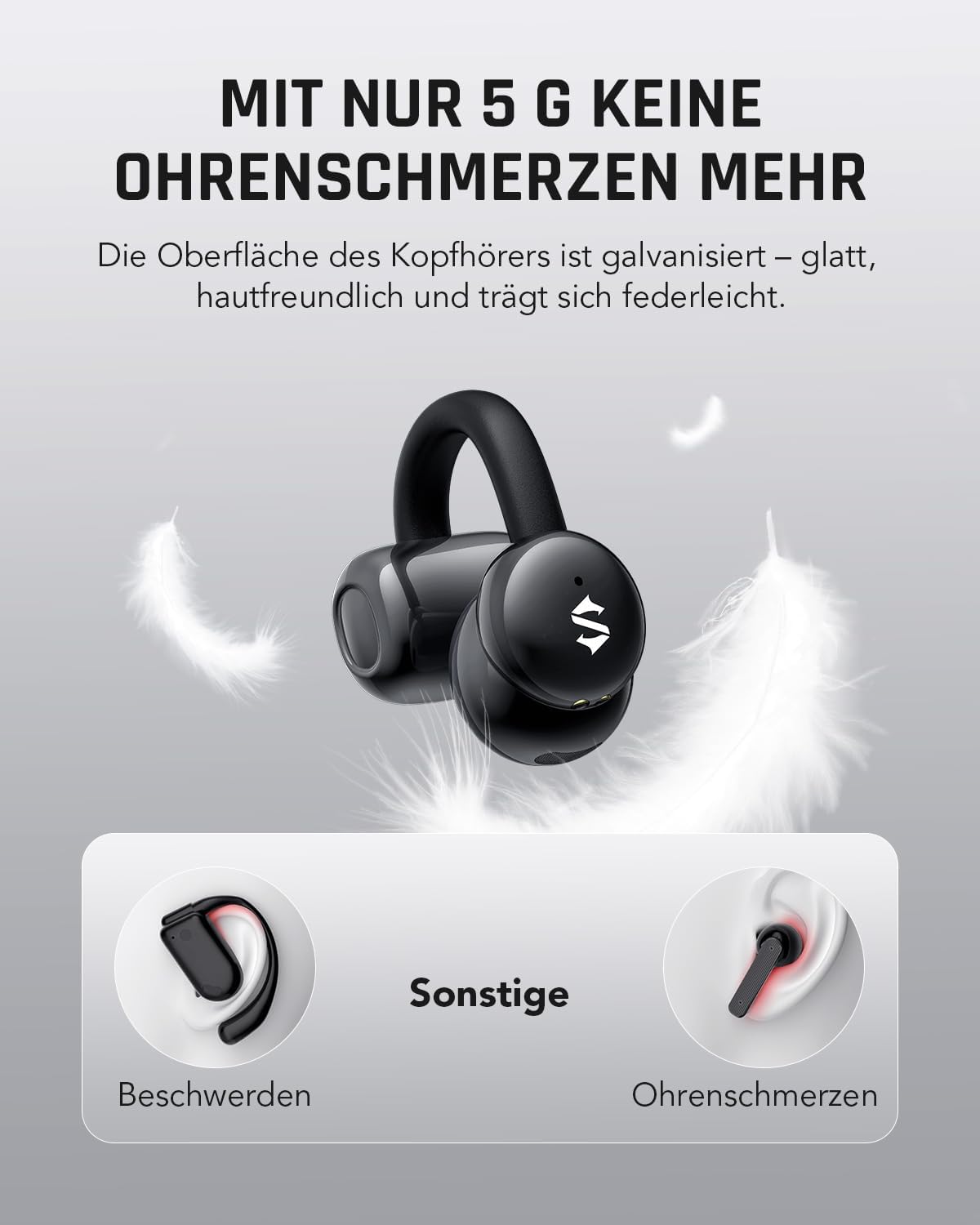 Detalle de Black Shark T19 Open Ear Kopfhörer – kabellos, leicht, 50 Std. Akku