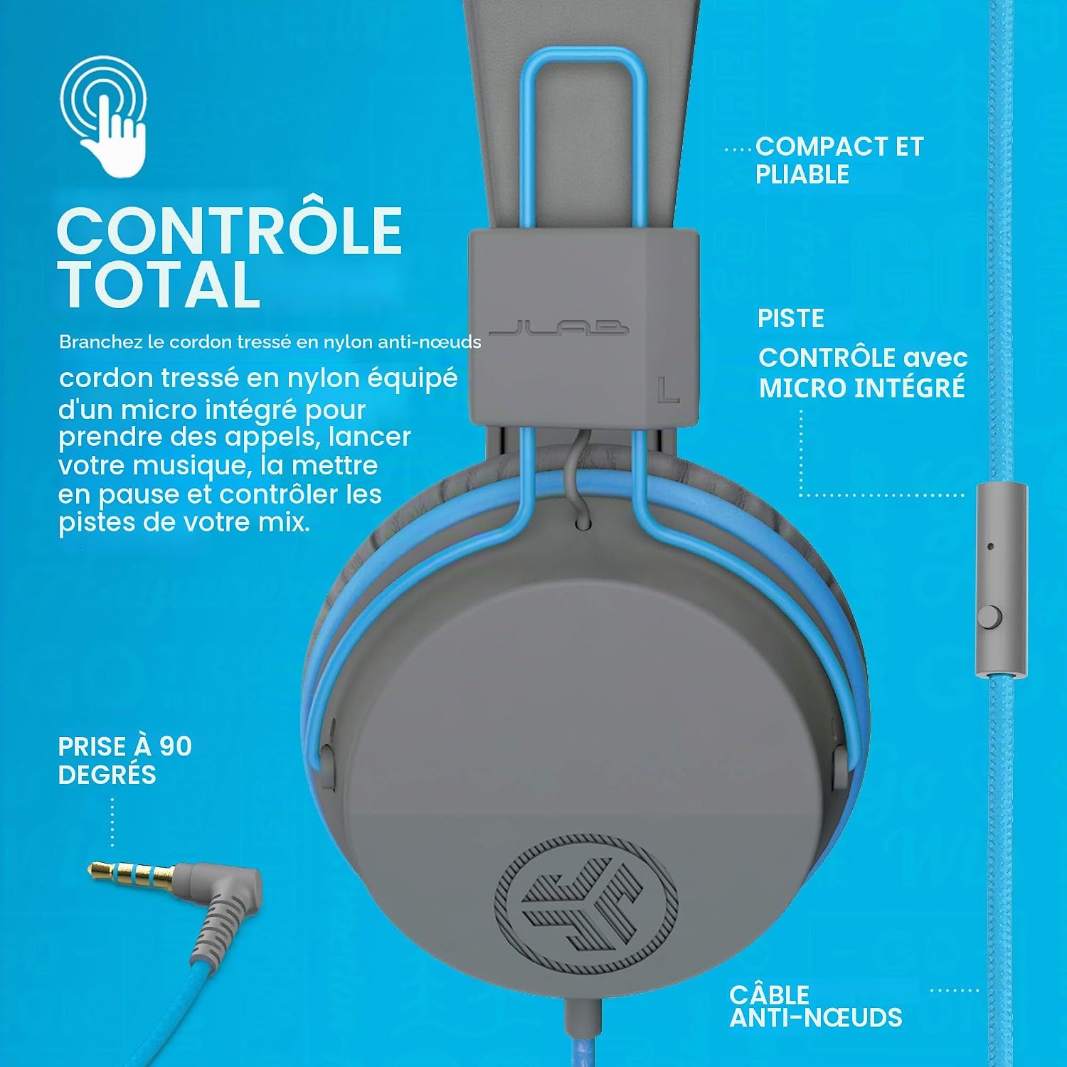 Thumbnail 3 de JLab JBuddies Studio : casque audio enfant avec fil, limiteur de volume et micro (bleu)