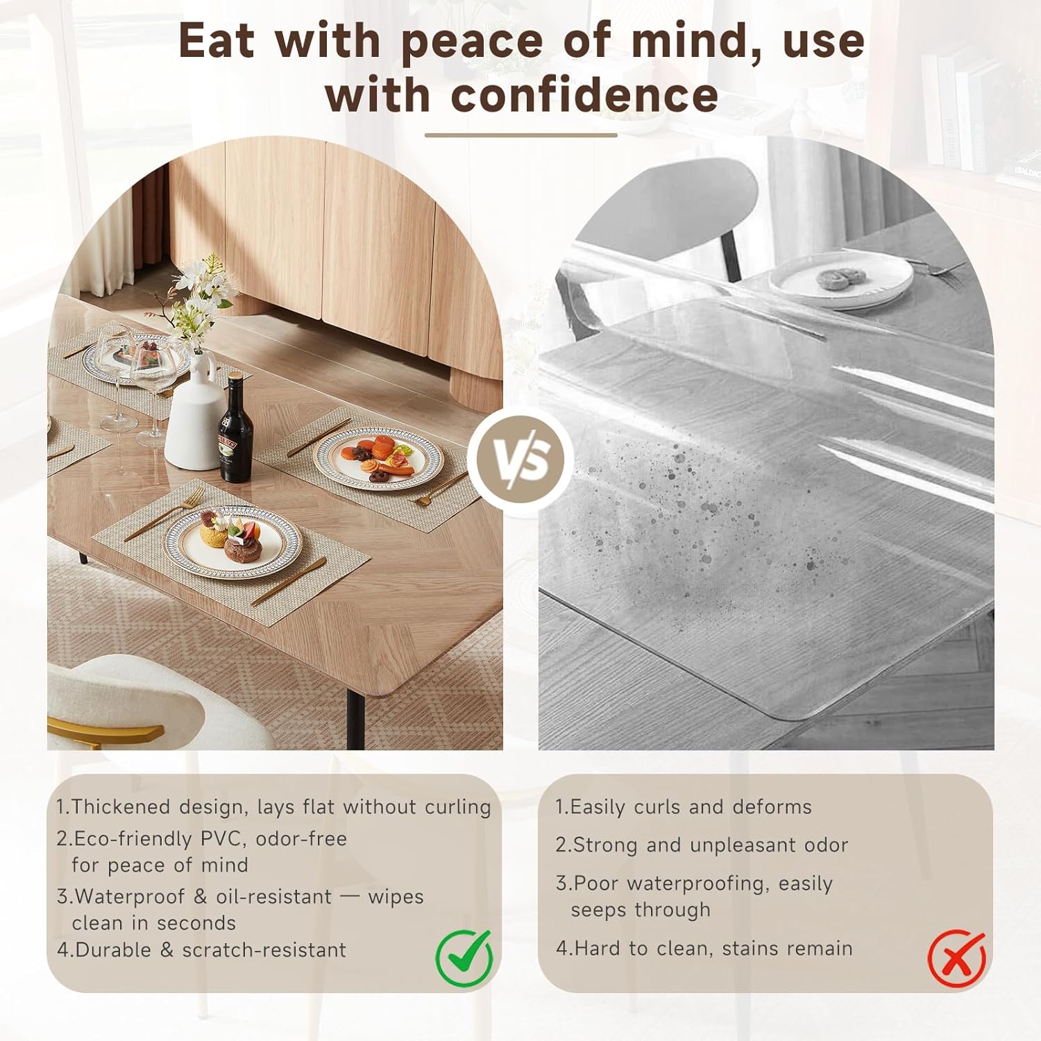Detalle de VITA FELICE PVC Table Protector: Heavy-Duty Clear 100x180 cm