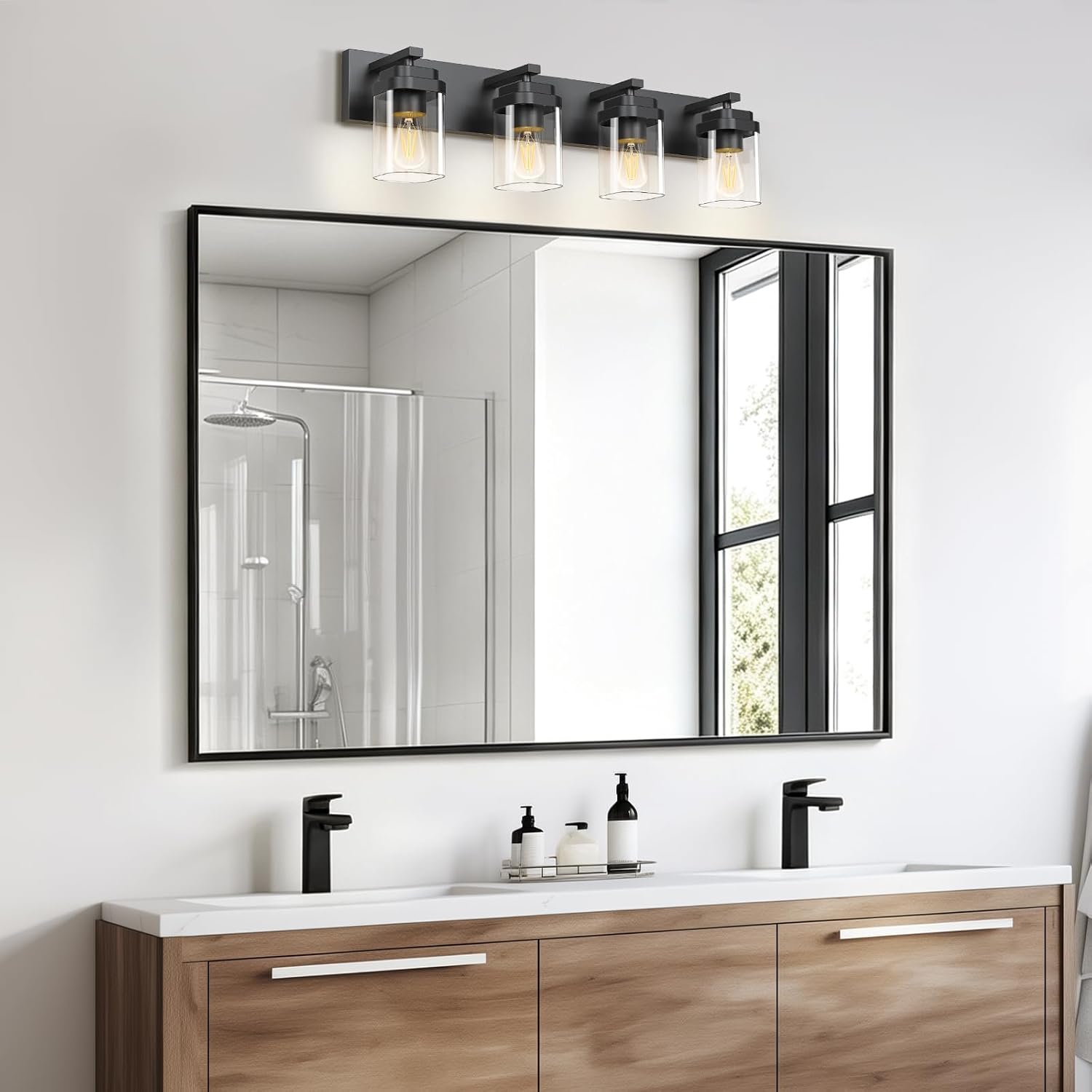 Thumbnail 4 de LKHF HL102-4T-BK 4-Light Black Vanity Fixture with Square Glass Shades