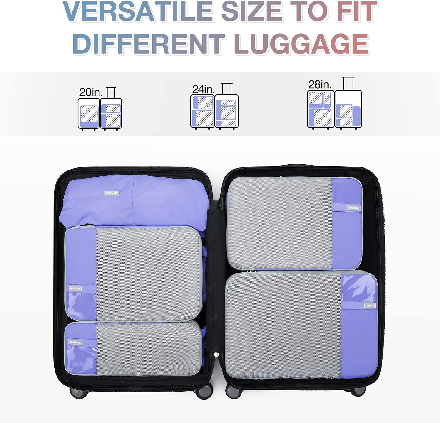 Thumbnail 2 de Bagsmart Compression Packing Cubes (6-set) for Suitcases & Backpack in Purple
