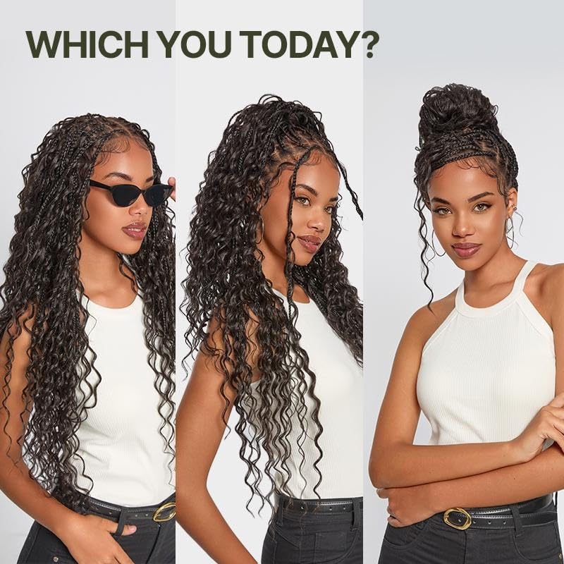 Detalle 2 de Frodio Full Lace Boho Braided Wig, 30-Inch, 200% Density, Pre-Plucked Hairline