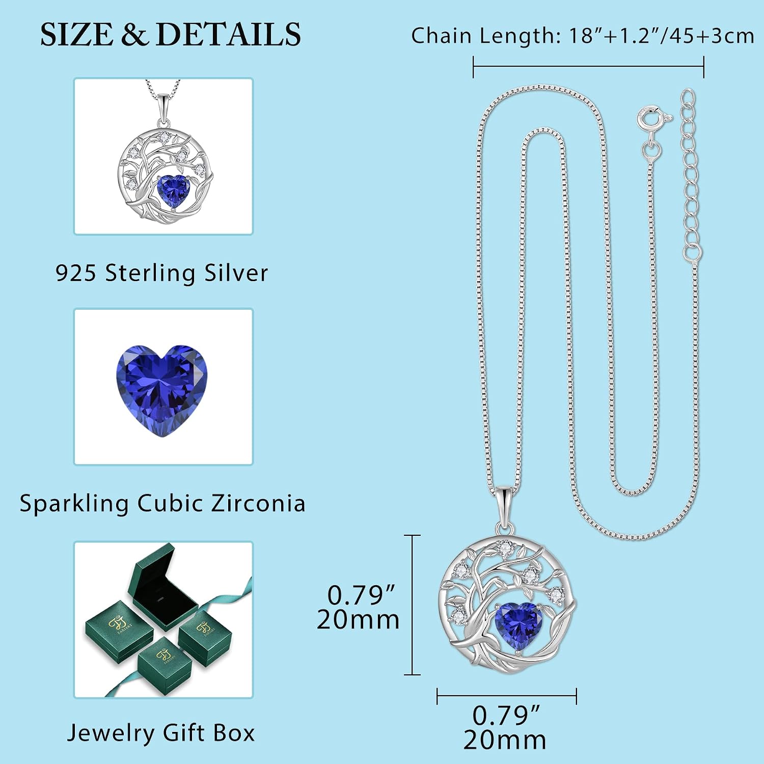 Thumbnail 4 de FJ Tree of Life Necklace in 925 Sterling Silver with Birthstone Pendant – Family Tree Jewellery for Women