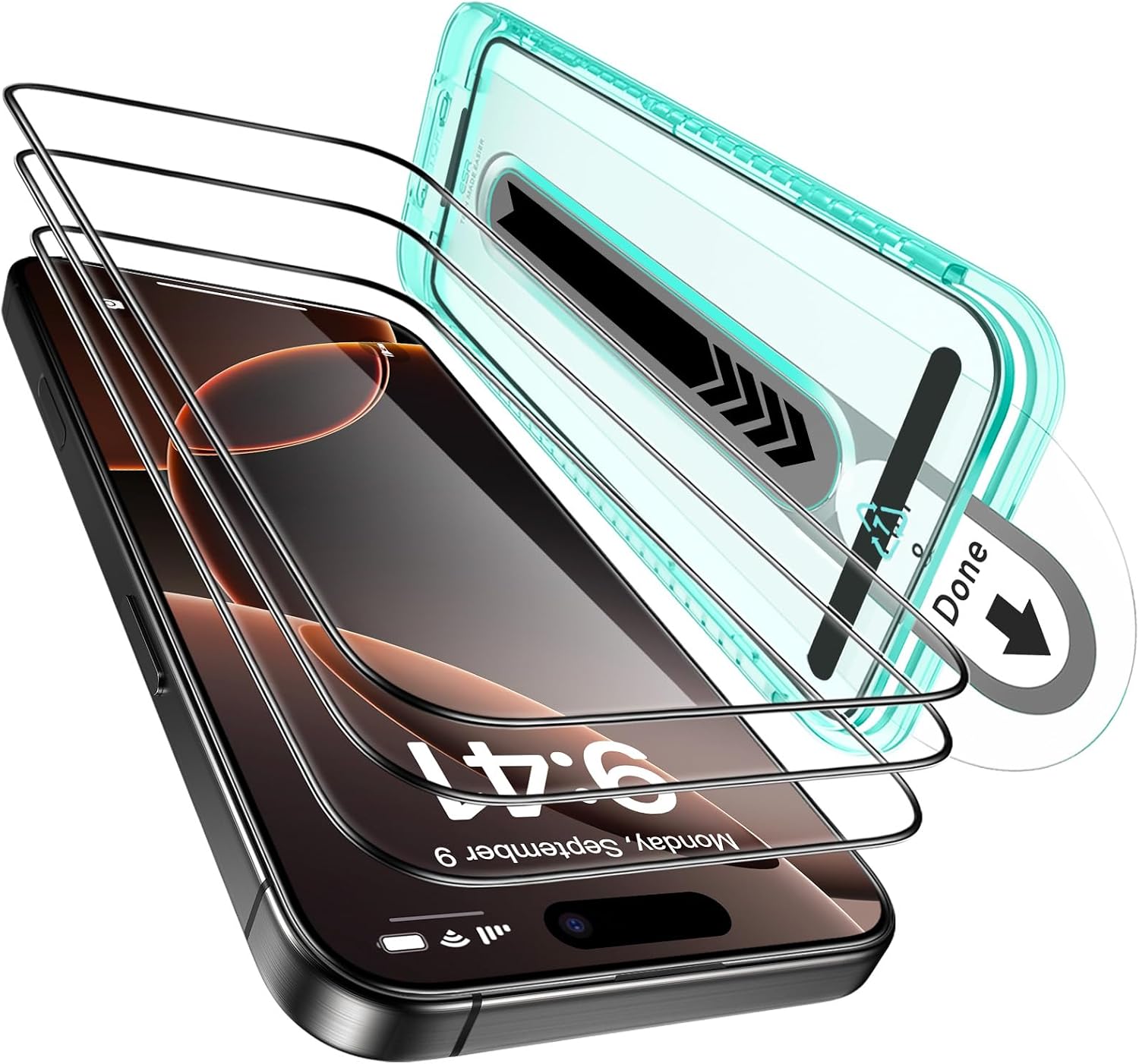 Detalle de ESR Tempered Glass Screen Protector 3-pack for iPhone 16 Pro