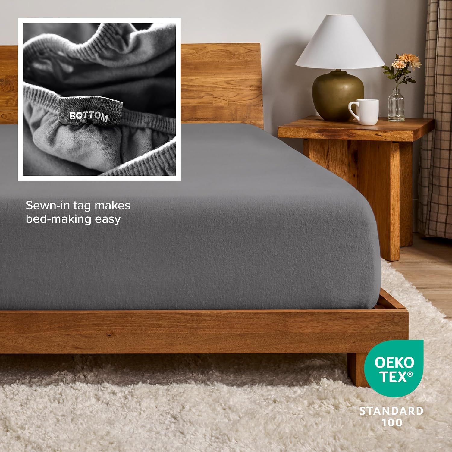 Thumbnail 4 de Bare Home 643665959049 Full XL Cotton Flannel Fitted Sheet, Grey