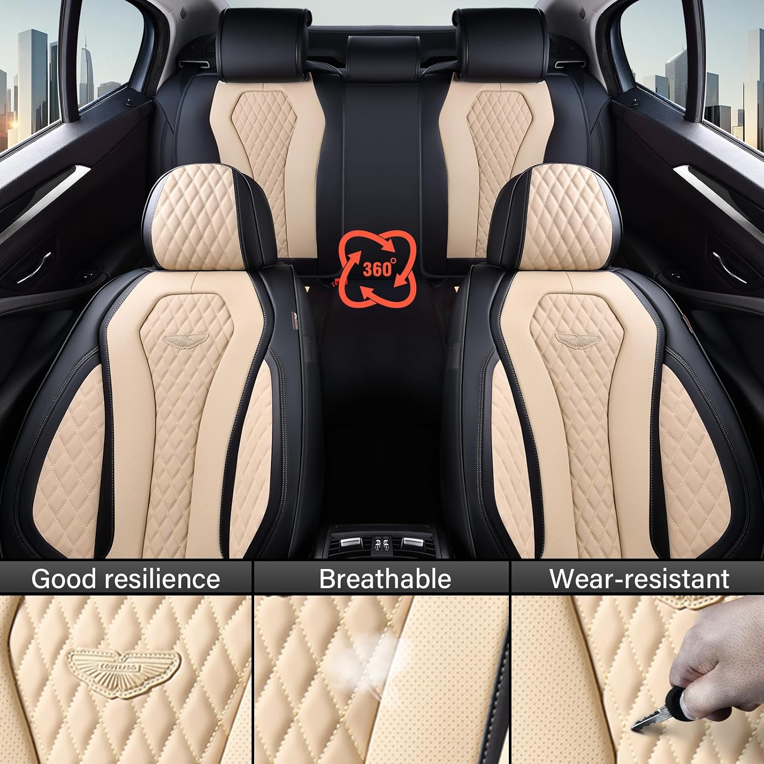Detalle de Coverado Leather Car Seat Covers Full Set in Beige
