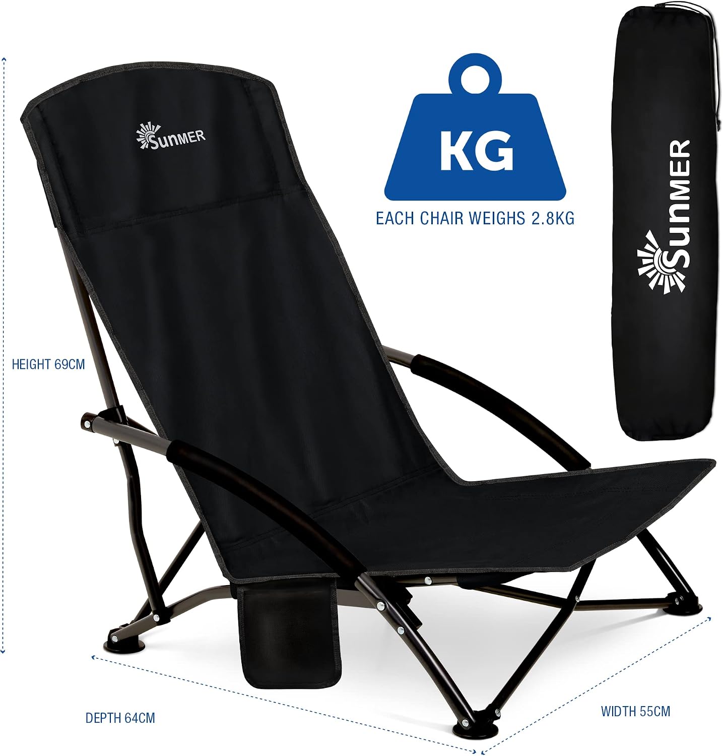 Thumbnail 1 de SUNMER Set of 2 Folding Beach Chairs – Practical, Lightweight and sturdy outdoor seats
