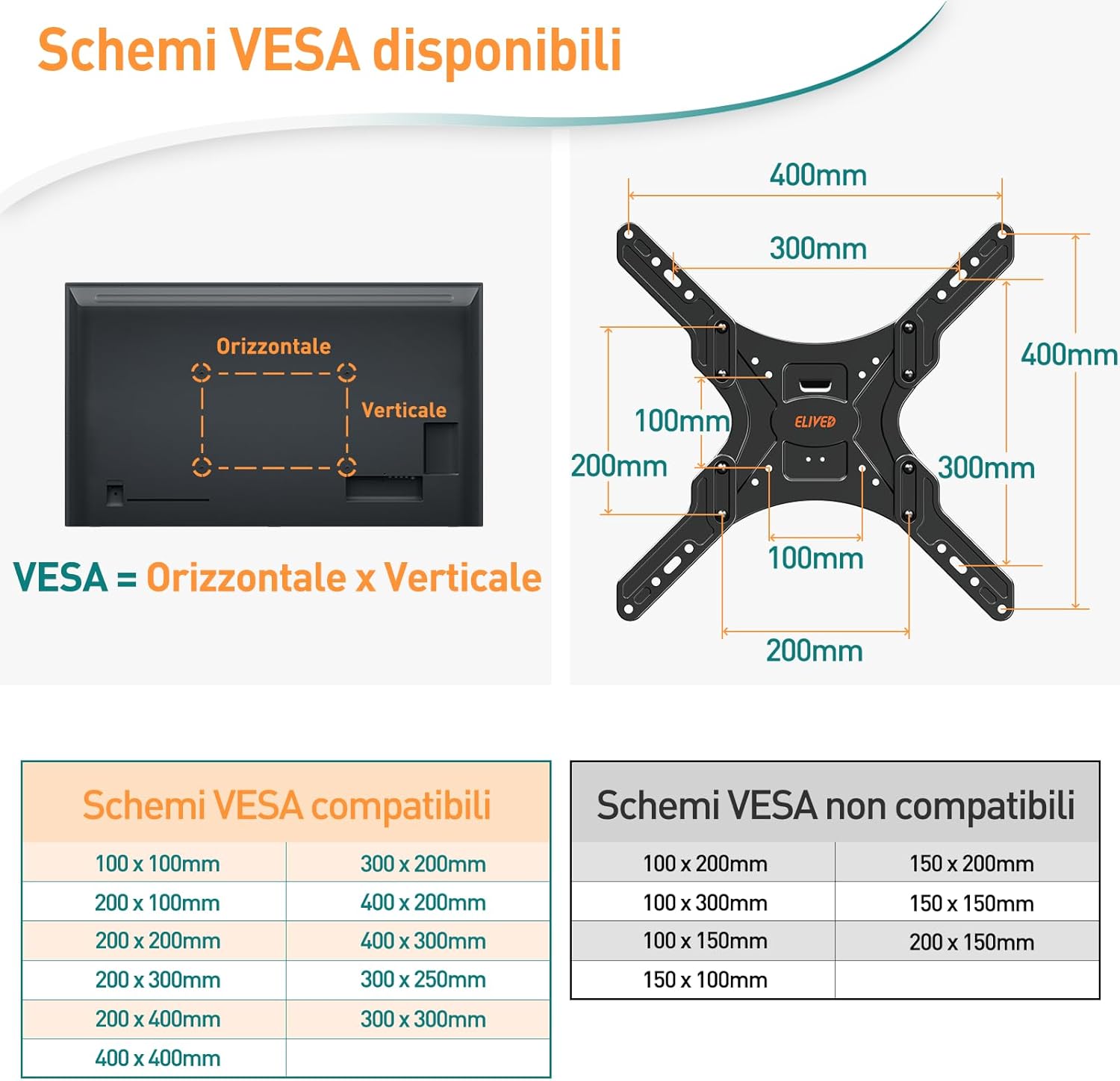 Detalle de ELIVED EV3017: Supporto da parete per TV a lunga portata 26–60" con braccio estensione di 749 mm