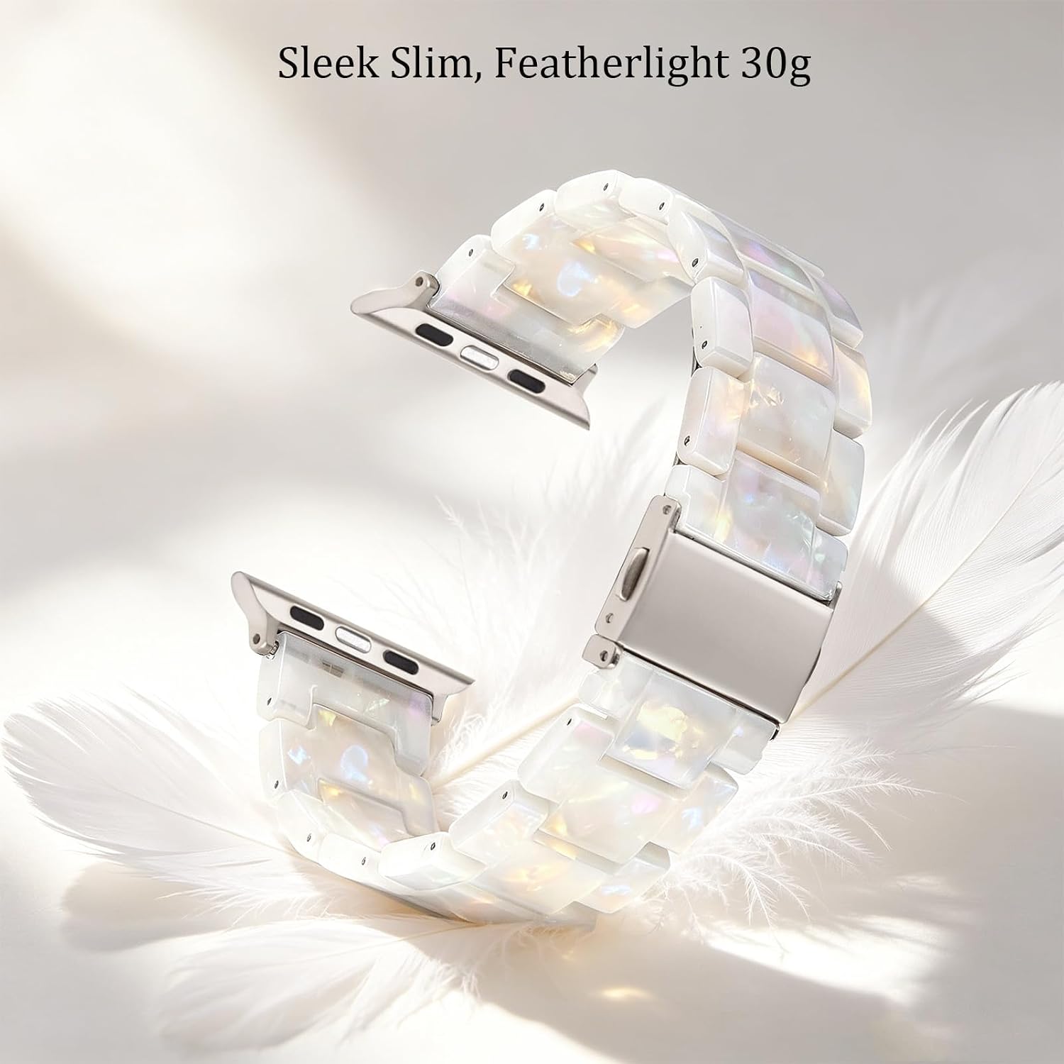 Detalle de V.R.HOPE Modern Resin Strap for Apple Watch (40–42mm, 38–41mm) – Fluorescent White / Starlight