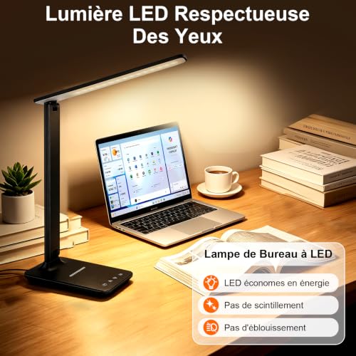 Detalle de joyshie Lampe de Bureau LED Pliable avec Adaptateur – Noir