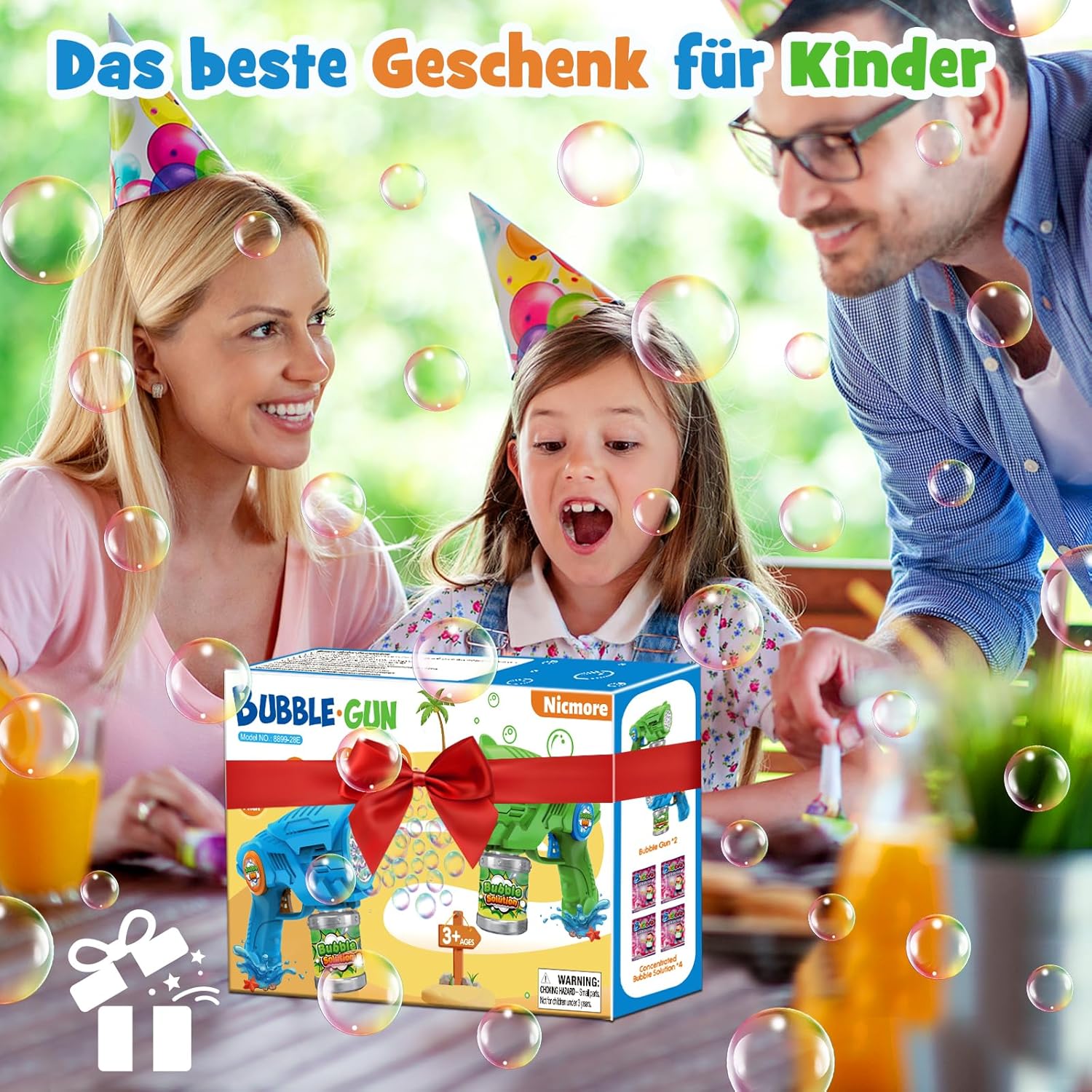 Detalle de Seifenblasenpistole & Seifenblasenmaschine 2er-Set (elektrisch, LED, automatischer Betrieb) für Kinder