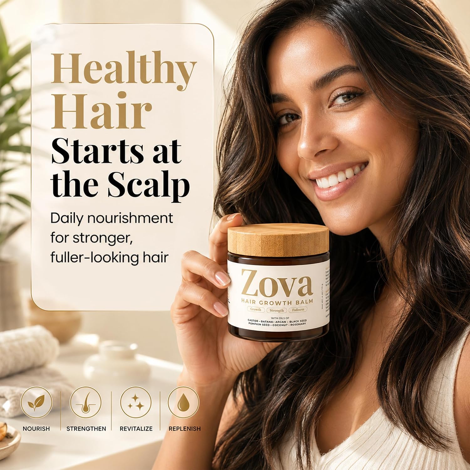 Detalle de Zova Hair Growth Balm – Batana, Castor, Argan & Rosemary Oil Blend for Thicker, Stronger Hair