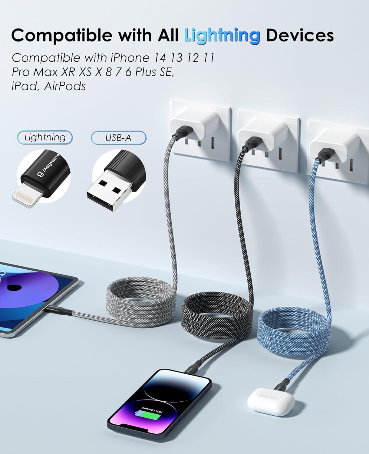 Thumbnail 5 de Magtame Cable Lightning Magnético 1,5m – Carga Rápida ⚡